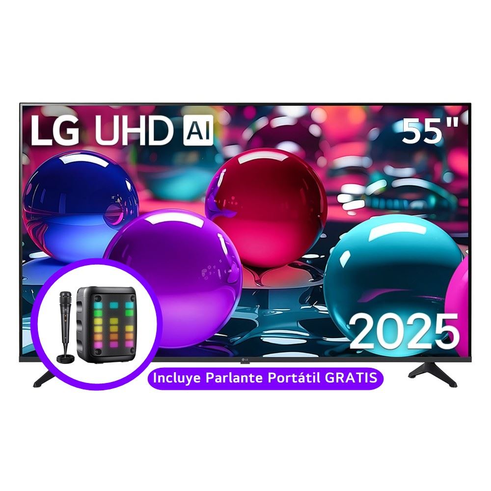 Smart TV LG 55” 4K UHD con ThinQ AI 55UA7300PSB 2025 + Parlante Portátil EV 5301 GRATIS