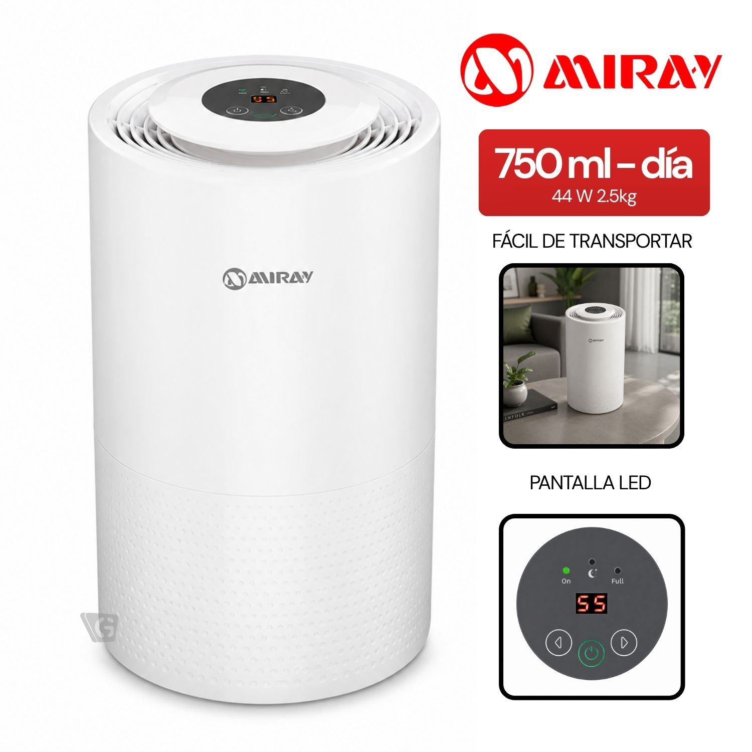 Deshumedecedor Portátil con Tecnología Peltier Miray DM-750 750 ML