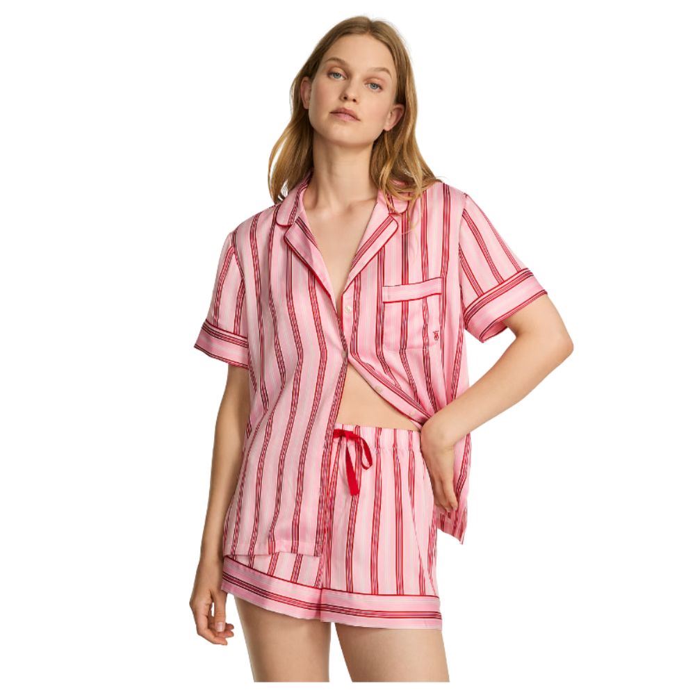 PIJAMA CORTA DE SATIN VICTORIA’S SECRET ROJO A RAYAS T-M