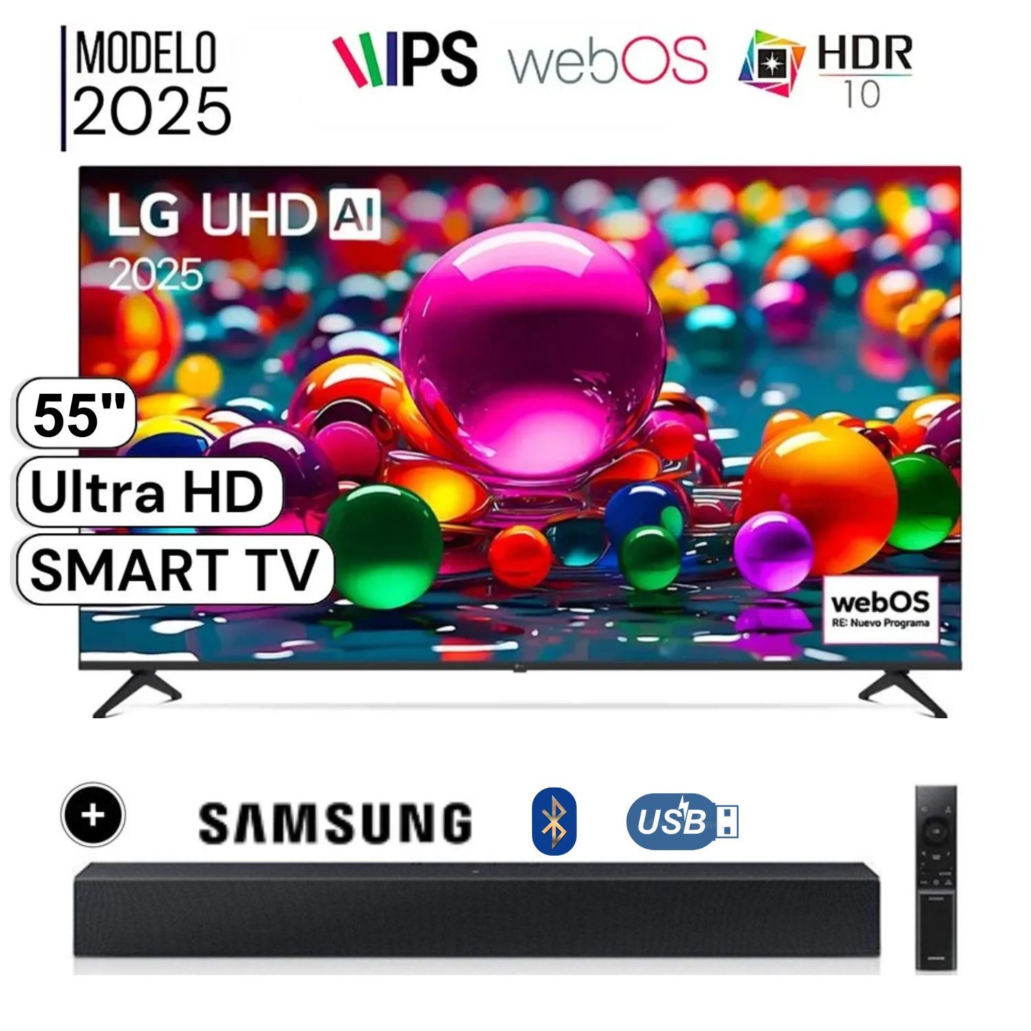 Televisor LG 55" LED UHD 4K Smart TV ThinQ AI 55UA8000PSB + Soundbar HW-B400