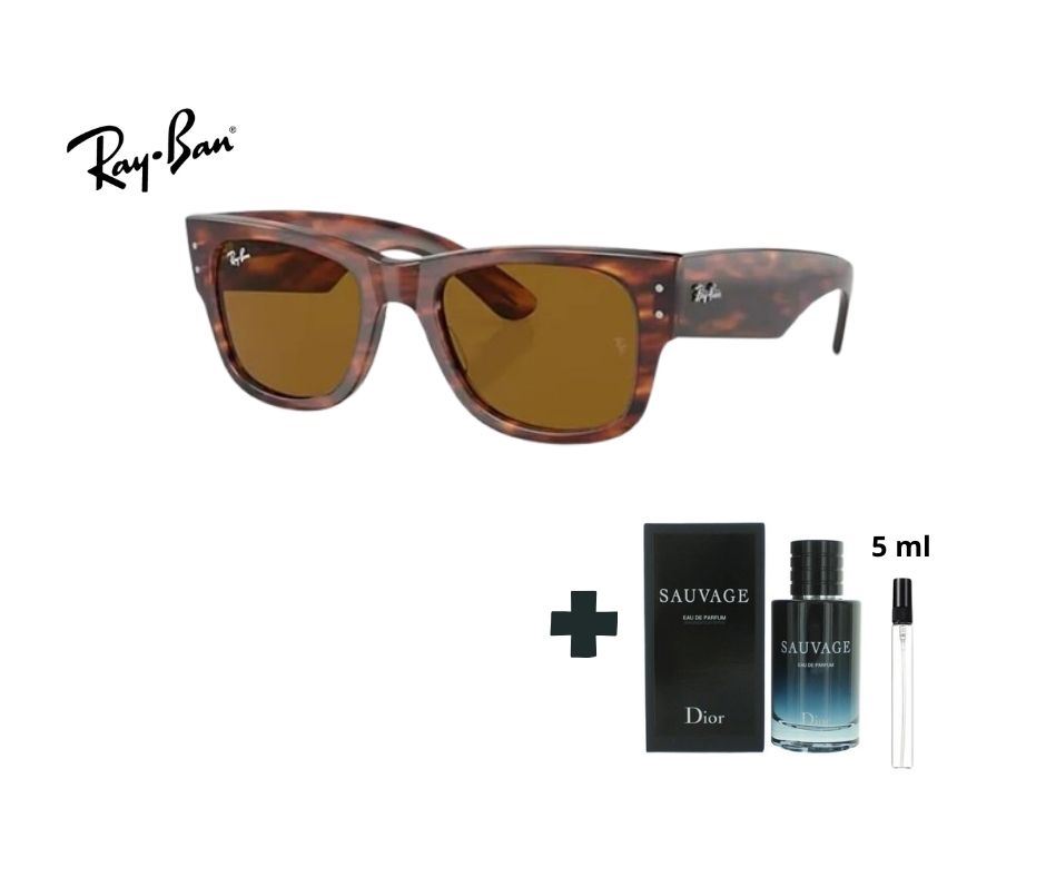 PACK DUO Lentes RayBan Mega Wayfarer RB0840 marrón + Decants Perfume Sauvage Dior 5ml