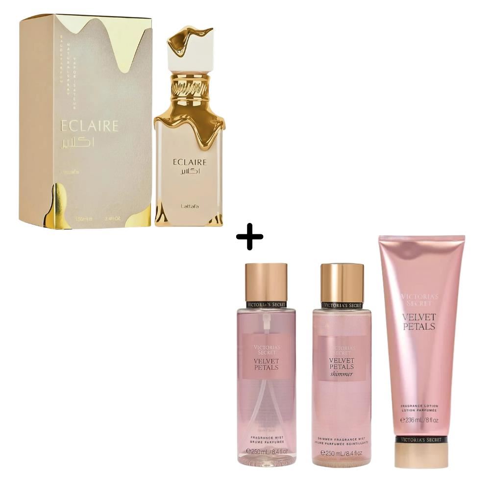 Eclaire Lattafa 100ml + Pack x3 Victoria's Secret Velvet Petals