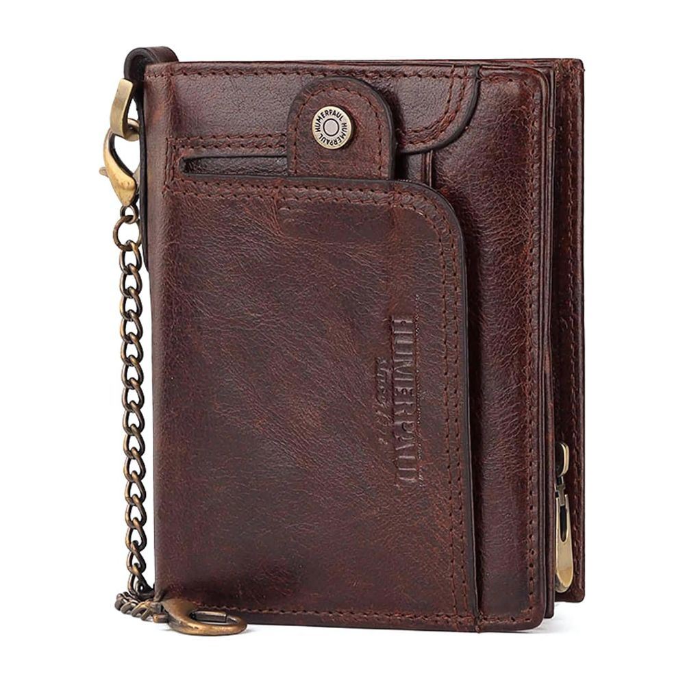 Billetera Cuero Genuino Humerpaul Con Cadena Dorada