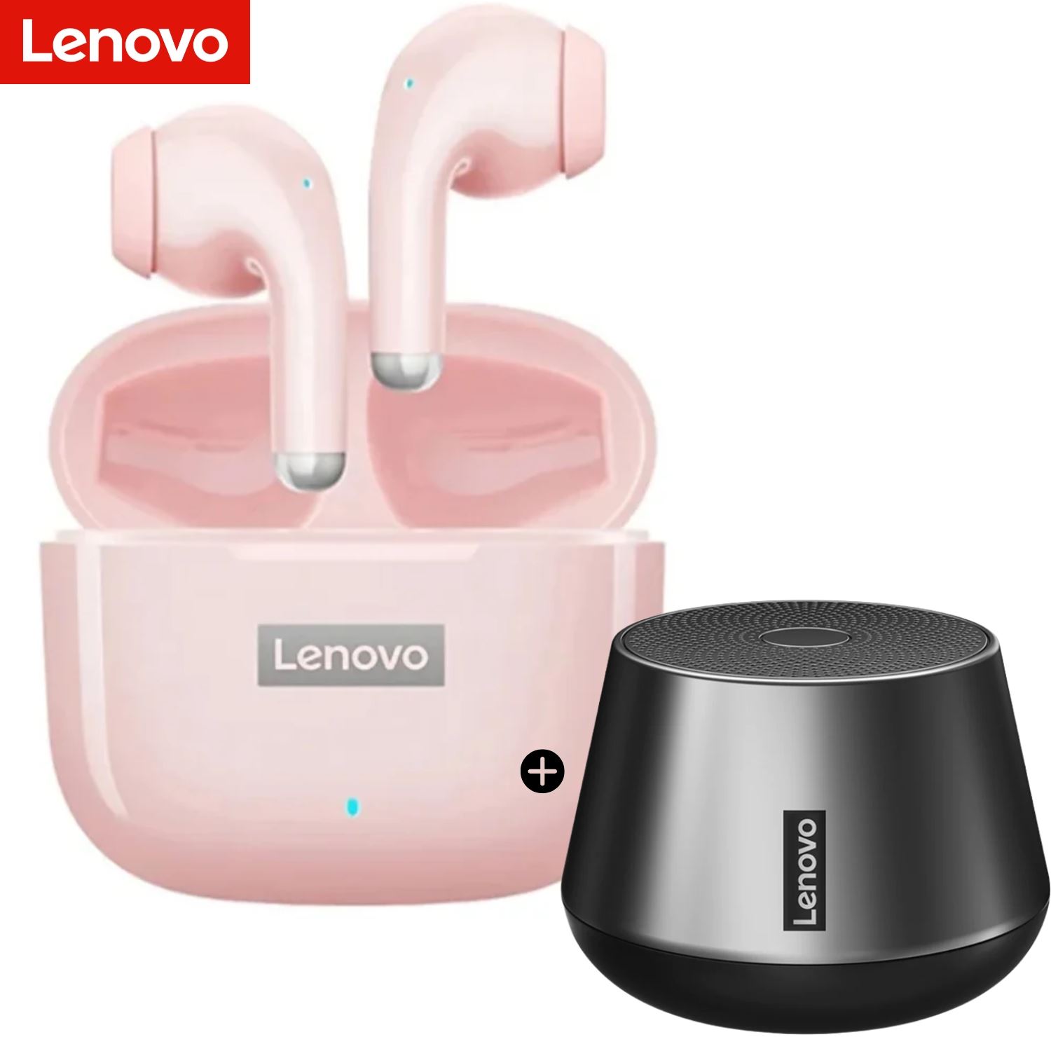 Audifonos Bluetooth Lenovo LP40 PRO Rosado + Parlante Bluetooh Lenovo K3 Pro