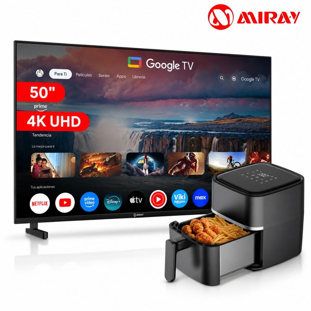 Combo Miray Televisor 50” Google TV 4K UHD + Freidora de Aire 3L