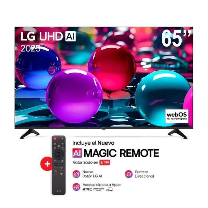 Televisor LG 65" UHD 4K Smart TV Año 2025 Con Magic Remote 65UA7300PSB