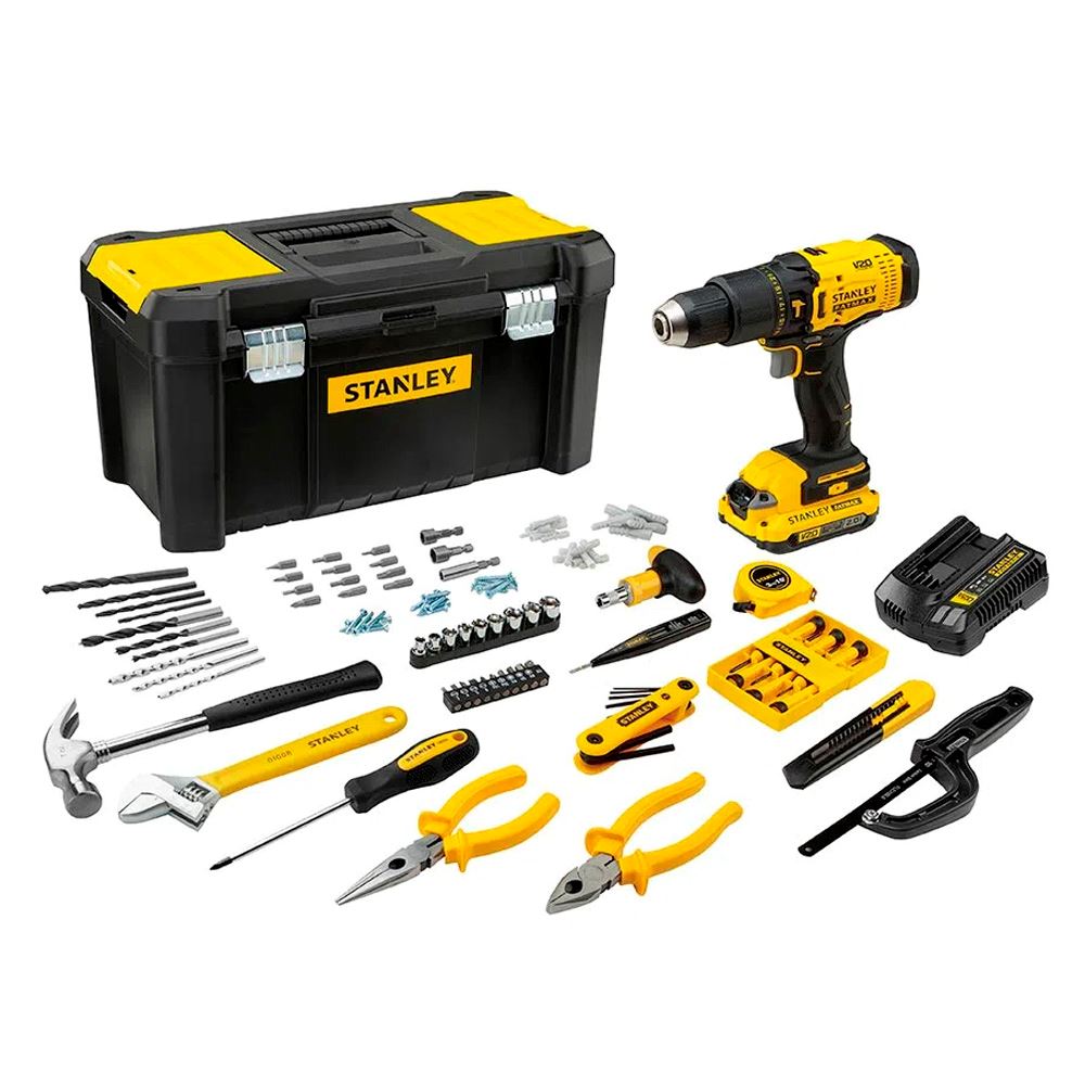 Taladro Percutor 1/2" 20V Inc 1 Bat y Carg + 119 pz Stanley SCD711C1H-B2