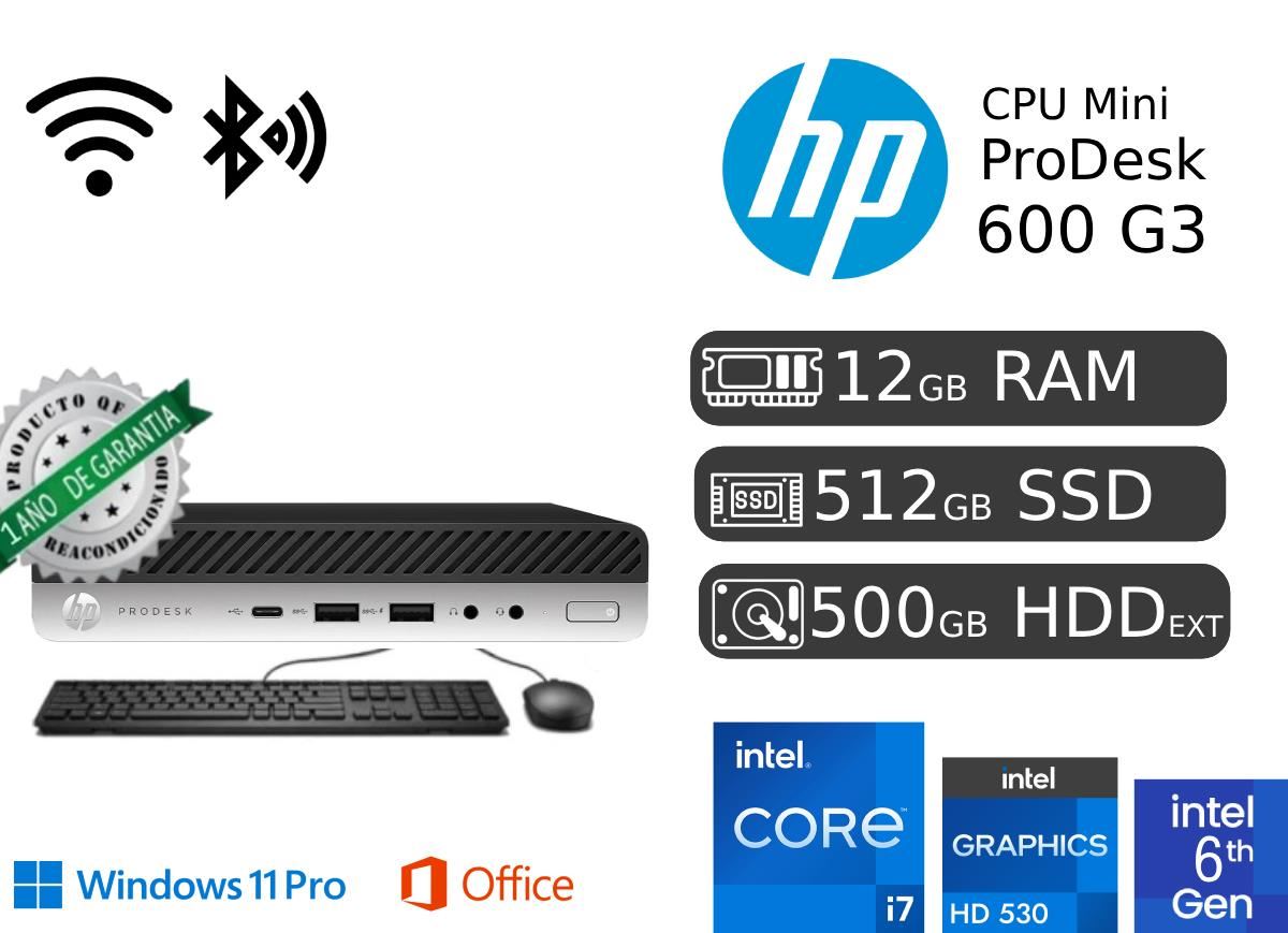 HP ProDesk Mini 600 i7 12GB RAM 512GB SSD+ 500GB HDD ext + CABLE RED Wifi Bluetooth REACONDICIONADA 1 AÑO GARANTÍA