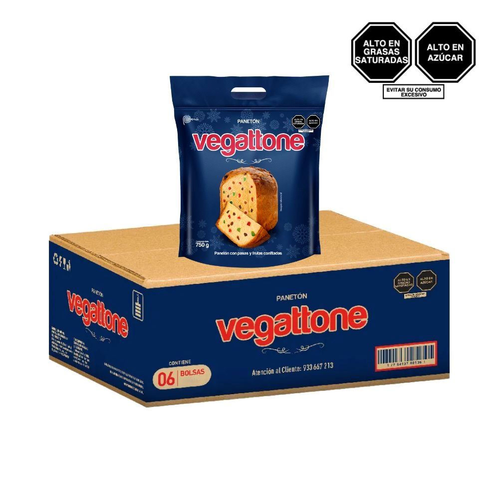 Panetón VEGATTONE Bolsa Ziploc 750g Caja 6u
