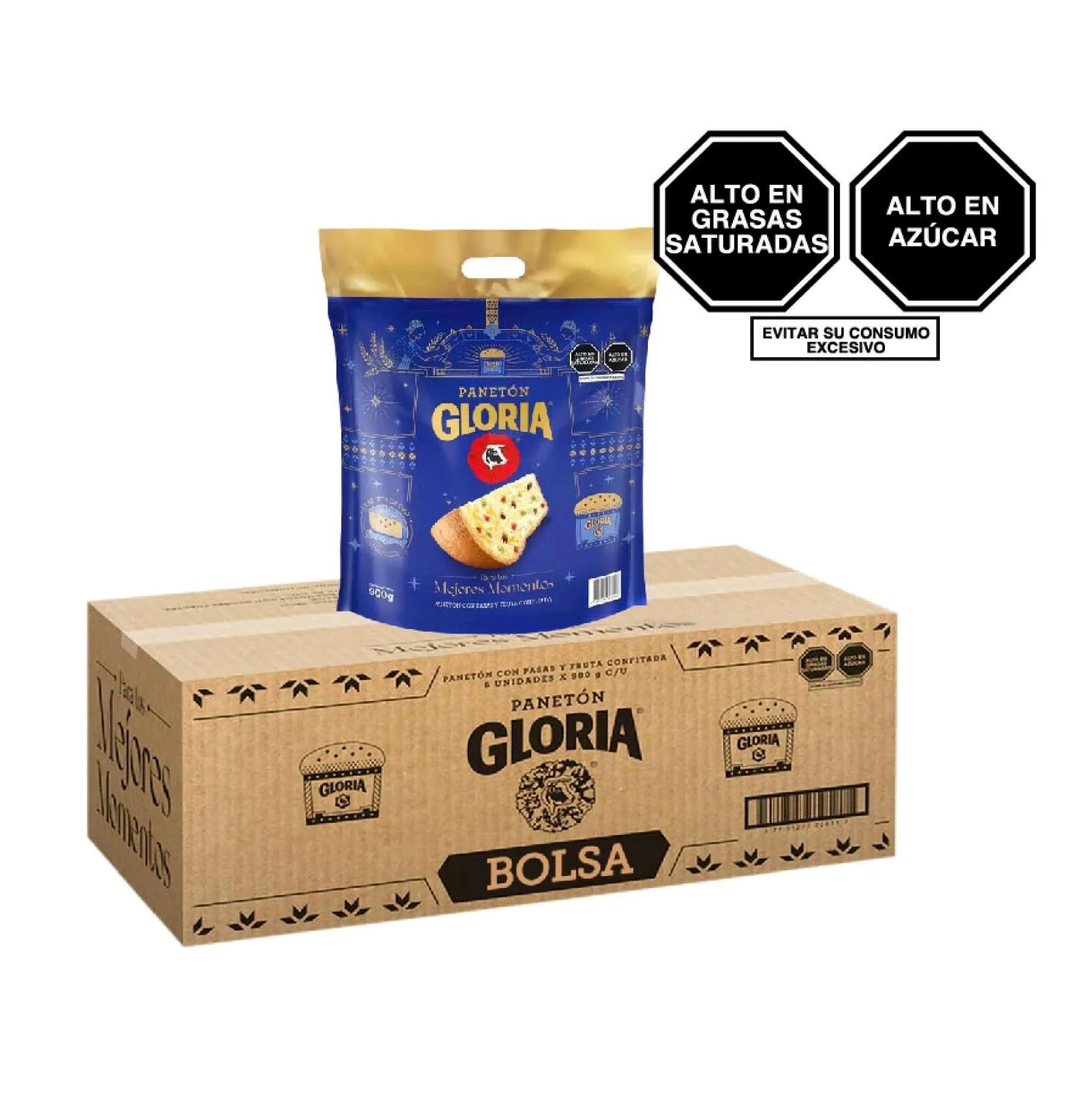 Panetón GLORIA Bolsa 900g Caja 6u