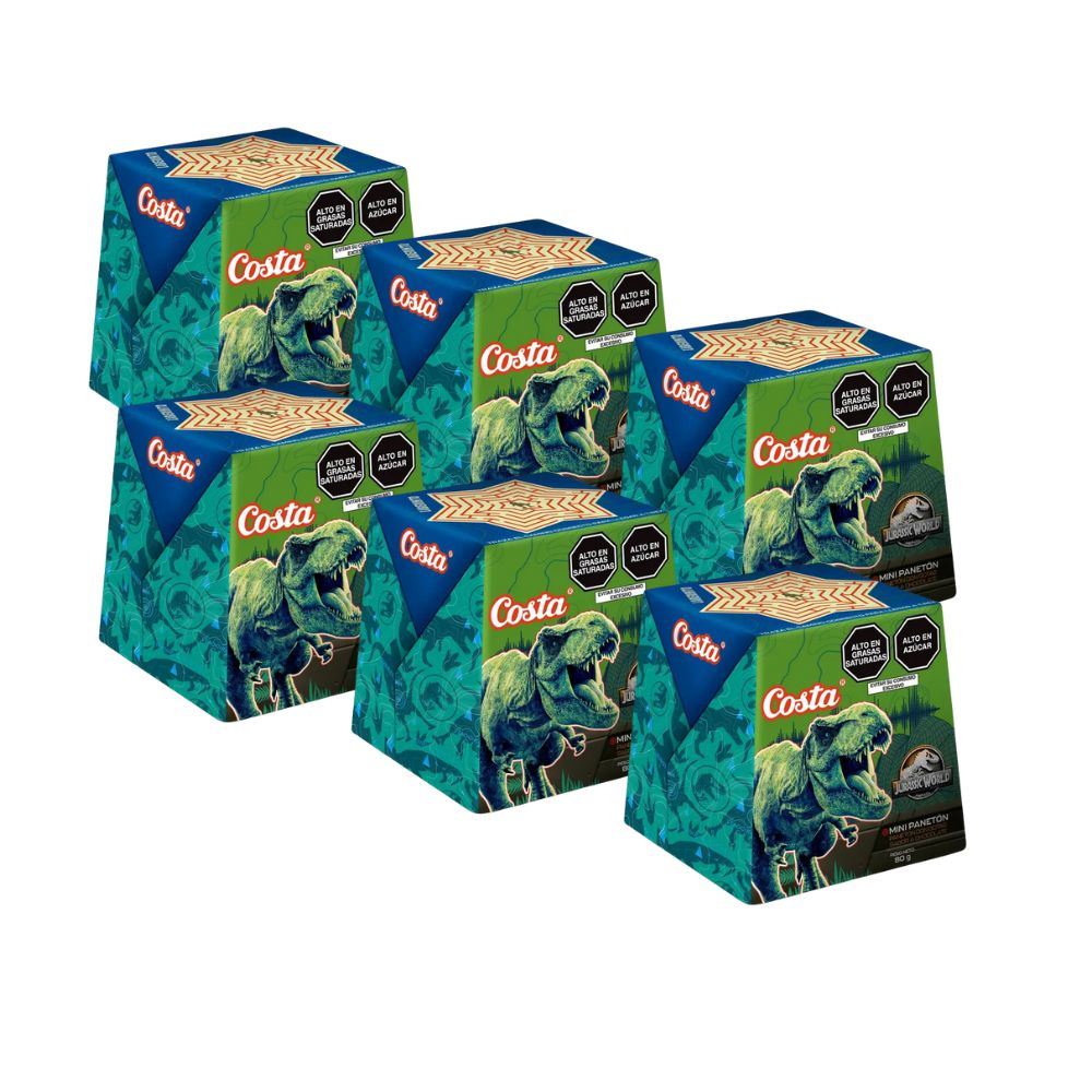 COSTA PANETÓN GOTAS CHOC MINI JURASSIC 80G 6u