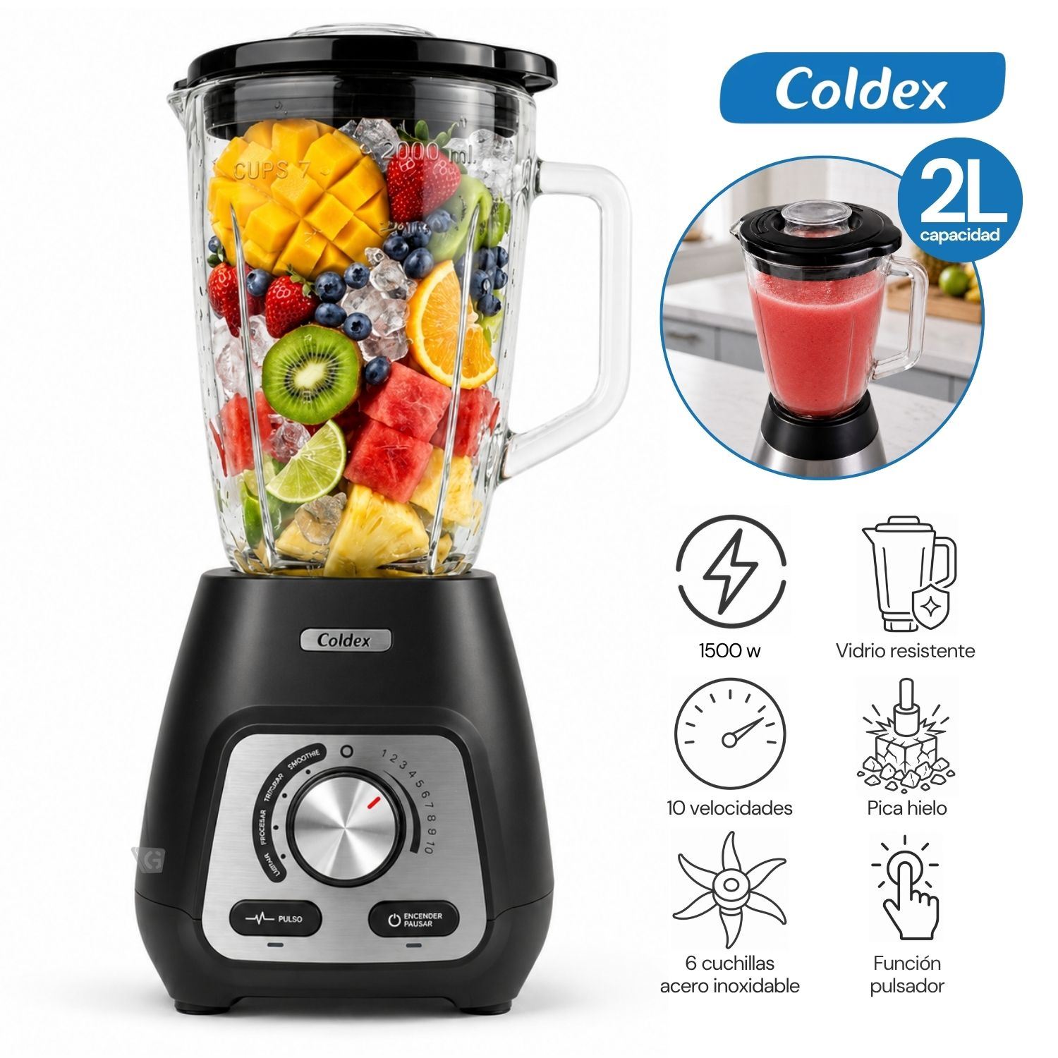 Licuadora Coldex 2LT Glass Pro 1500W CX LIC2 1500M