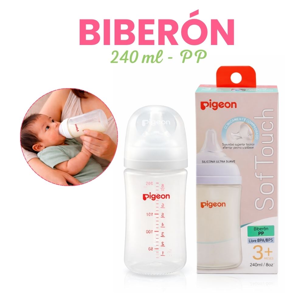 Biberón Pigeon Soft Touch 8oz  Boca Ancha Polipropileno