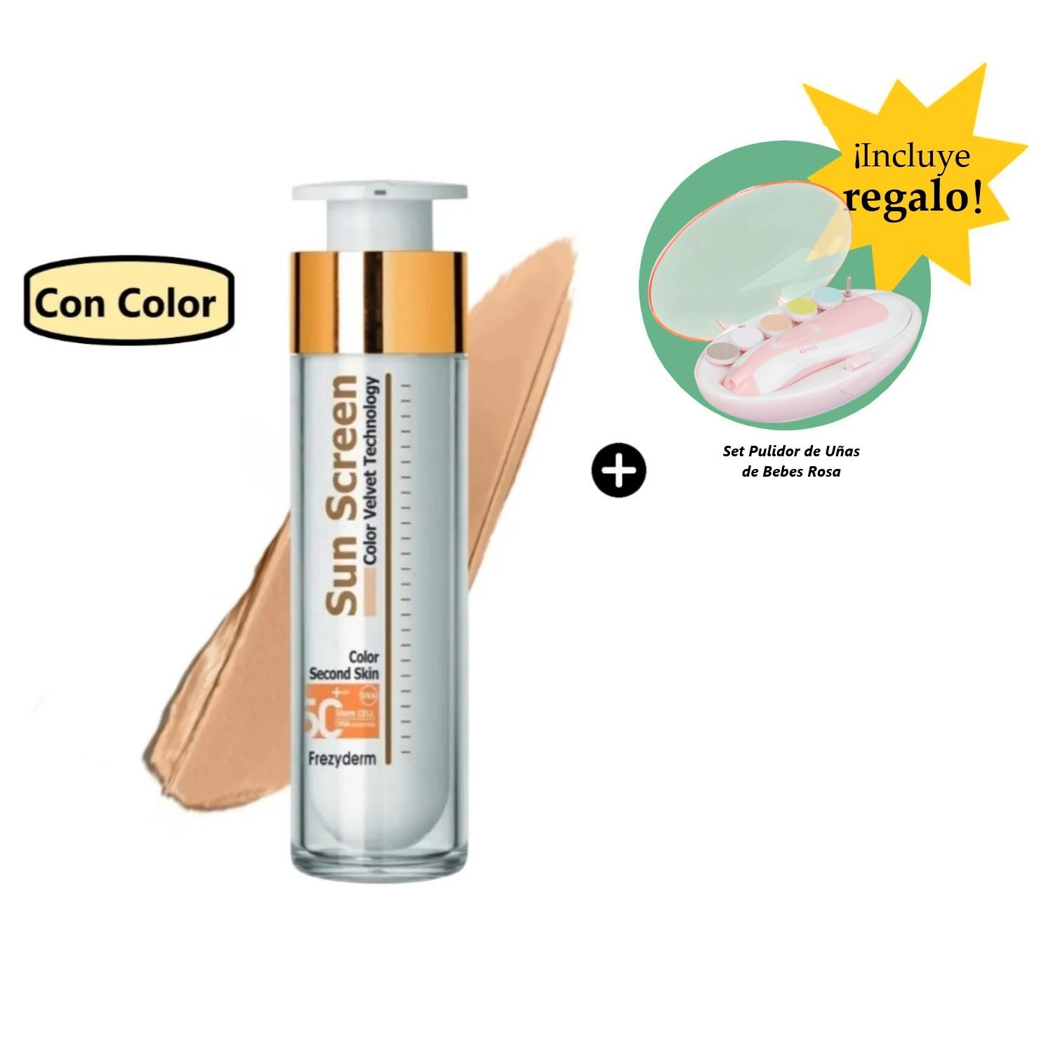 Frezyderm Velvet Sunscreen Color Face 50Ml + Set Pulidor de Uñas de Bebe Rosa