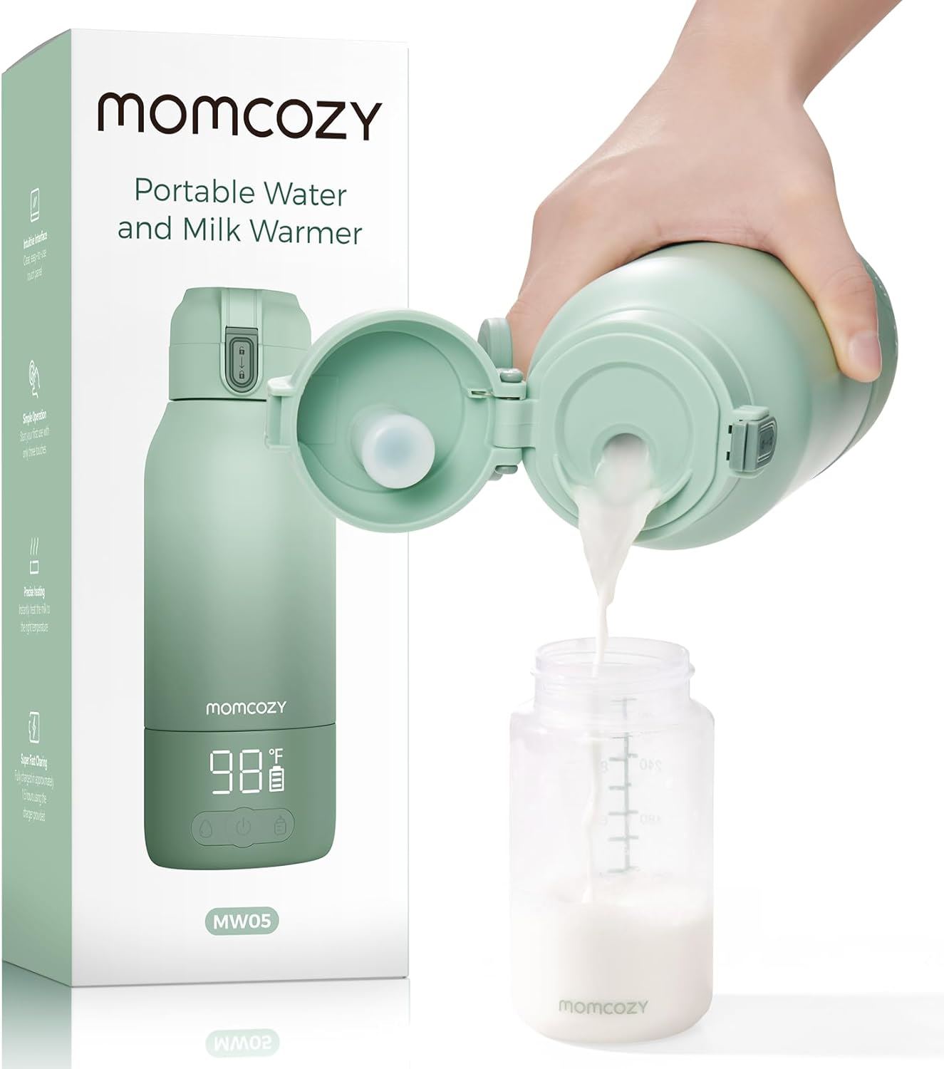 Momcozy Calentador de biberones portátil para viajes: modos de calentamiento duales para leche materna y agua