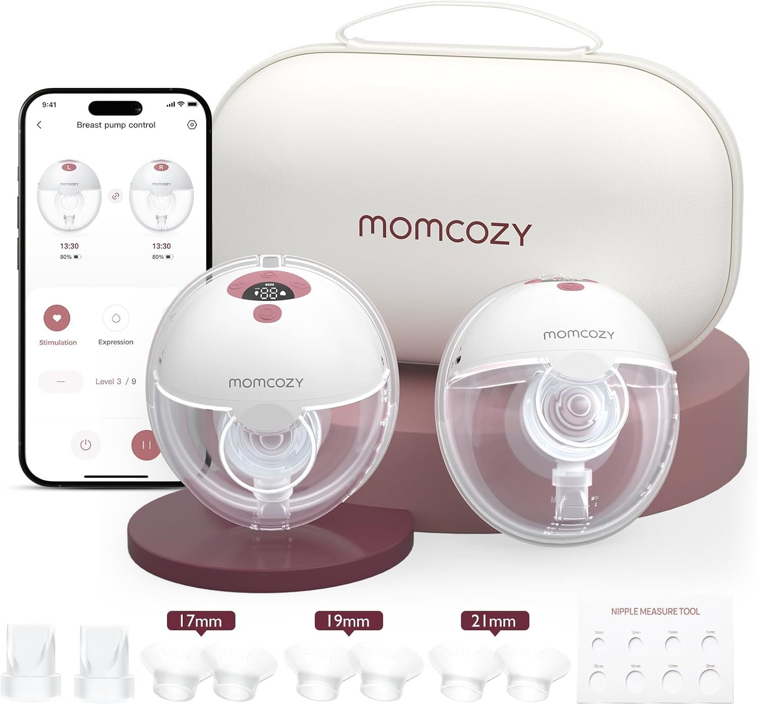 Extractor de leche portátil Momcozy M5-R2 Smart controlado por aplicación, extractor eléctrico inalámbrico manos libres, 3 modos, 9 niveles de succión, libre de BPA