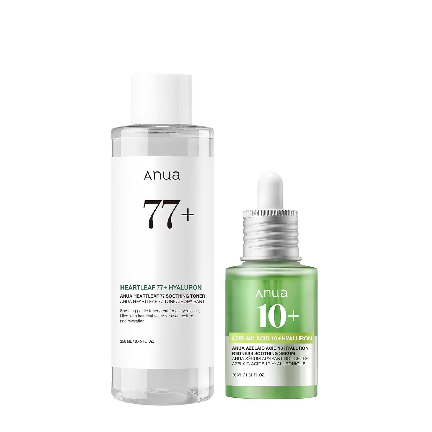 ANUA Duo calmante e hidratante serum ácido azelaico + tónico Heartleaf 77 para piel sensible