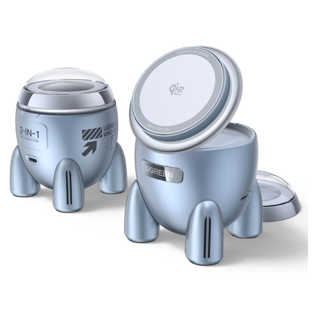 UGREEN Cargador Inalámbrico UNO QI2 25W 2 en 1 Magsafe tipo Cohete para Iphone, Airpods W713 - 65300
