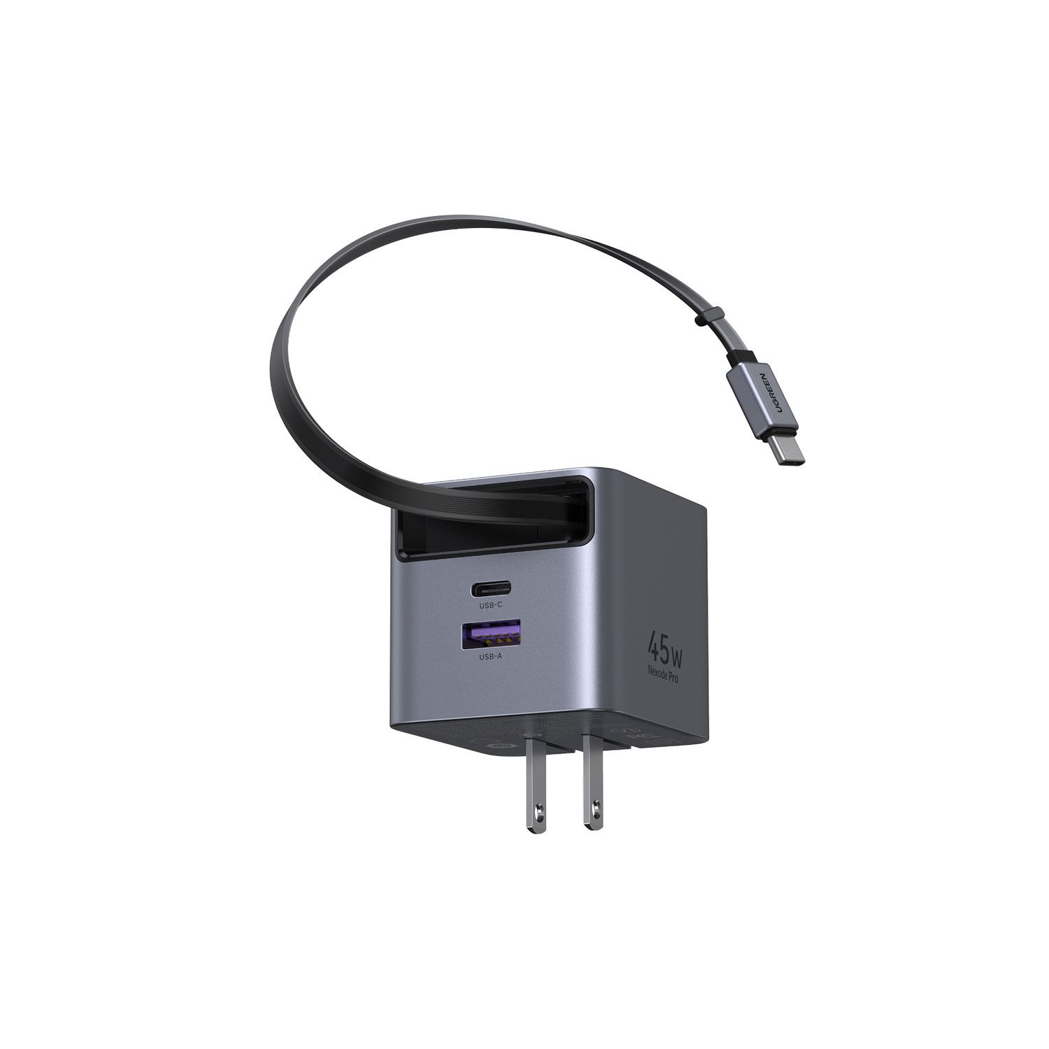 UGREEN Cargador 45W GaN con cable retráctil USB-C, carga rápida, compacto y portátil X614 - 65821