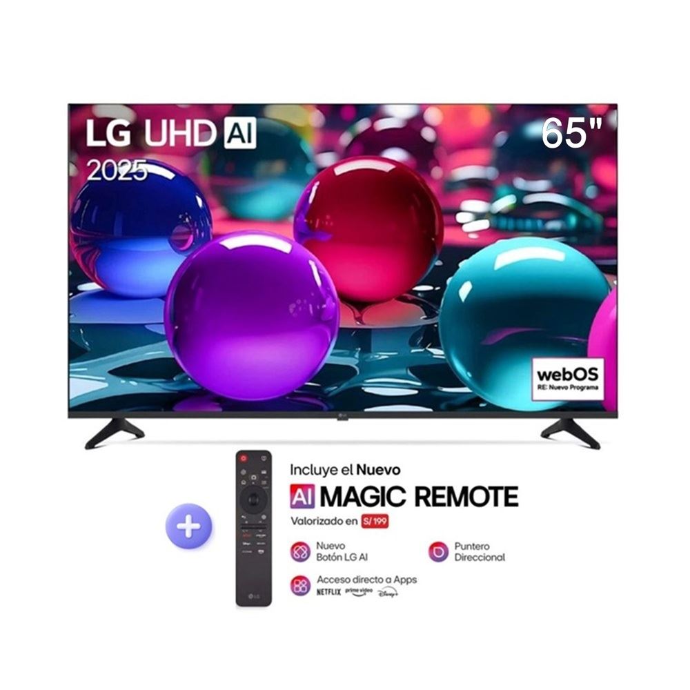 Televisor LG 65” Smart TV 4K UHD con ThinQ AI 65UA7300PSB 2025 + Magic Remote GRATIS