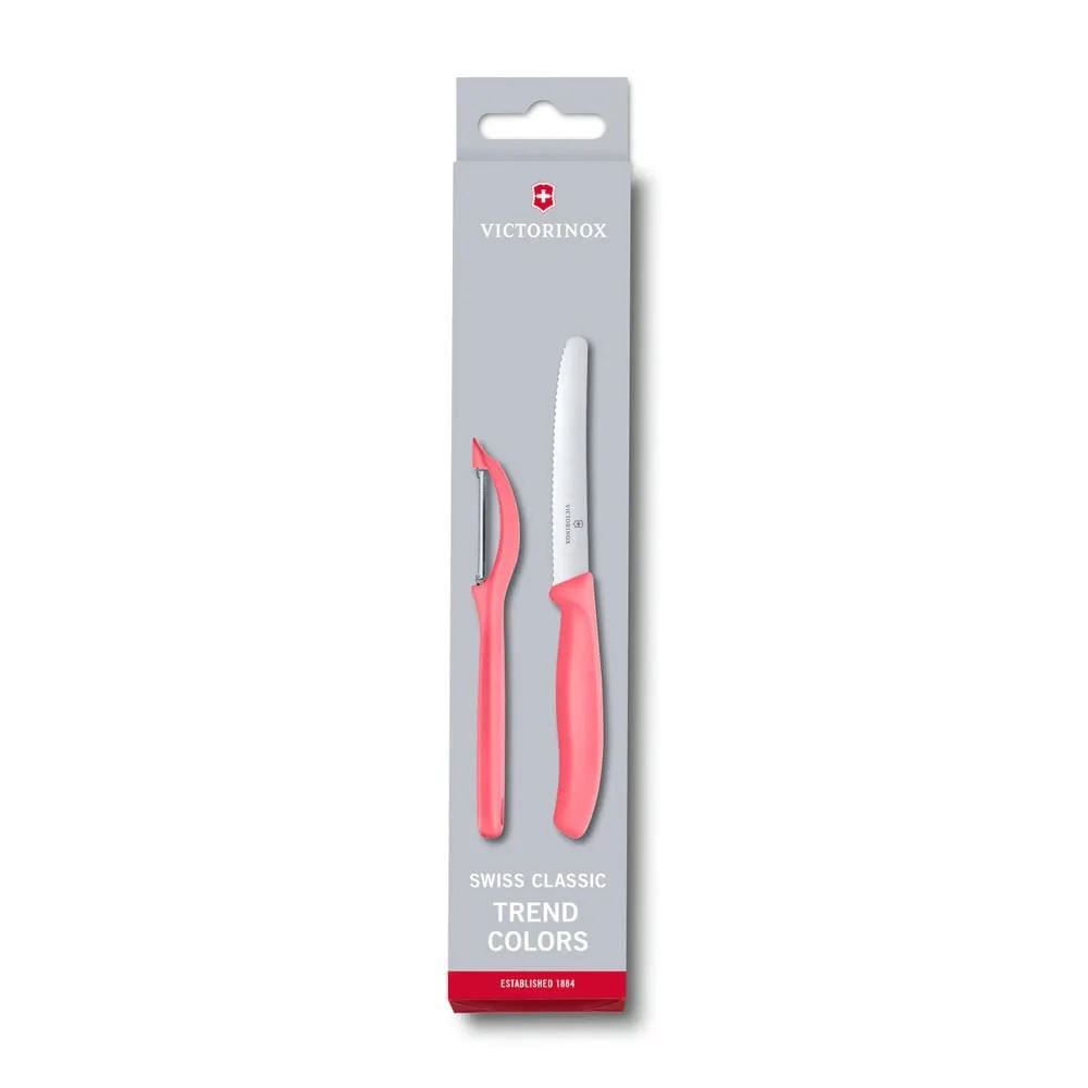 Set De Cuchillo Para Verduras Con Pelador Universal Swiss Classic Rojo Claro