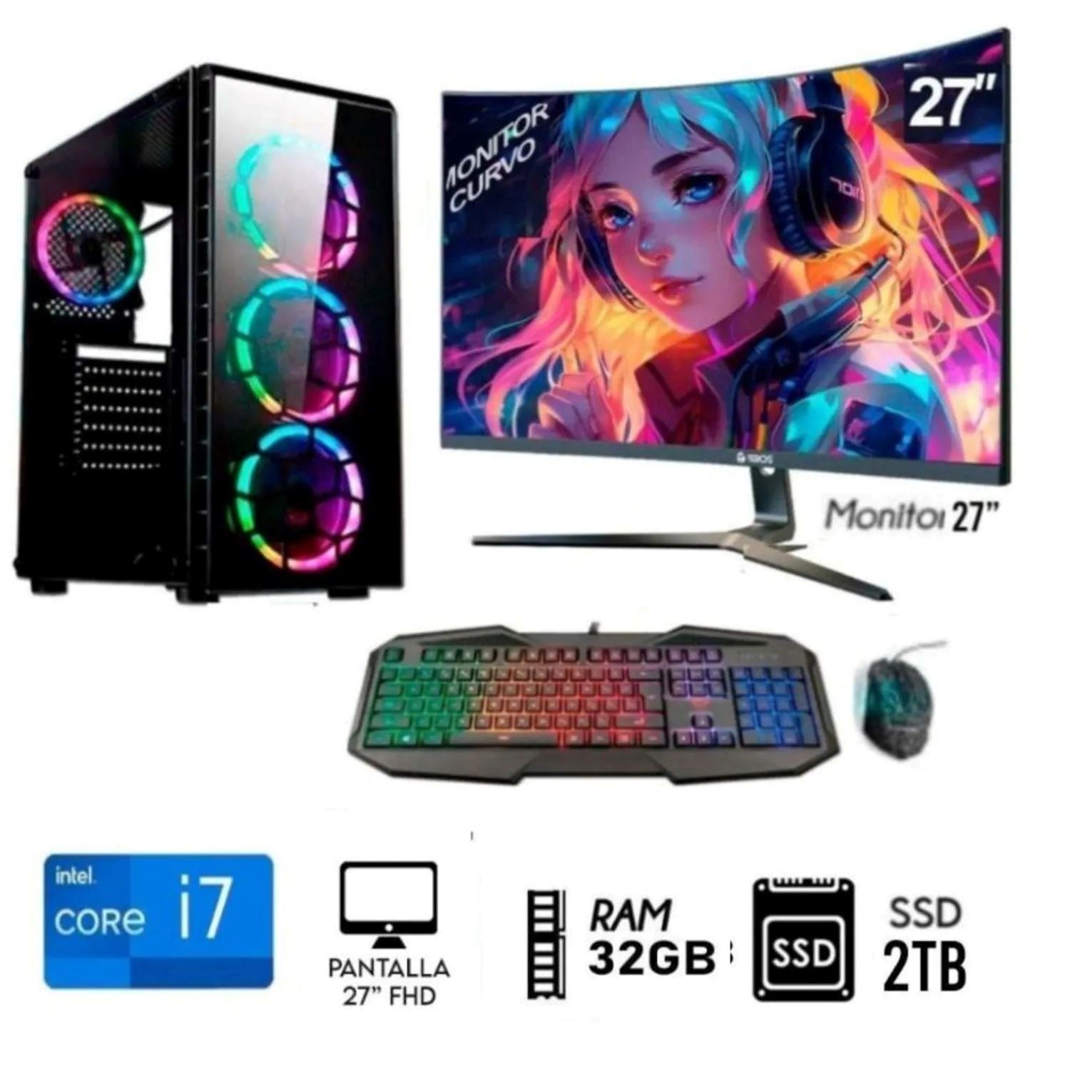 Computadora Pc Intel Core I7 3.2Ghz Ram 32GB Disco SSD 2TB Case Gamer M27