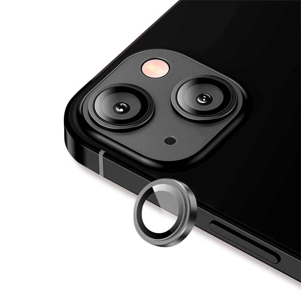 Lámina vidrio lente cámara para iPhone 14 Plus USAMS 6.7" (2 Cámaras) marco negro