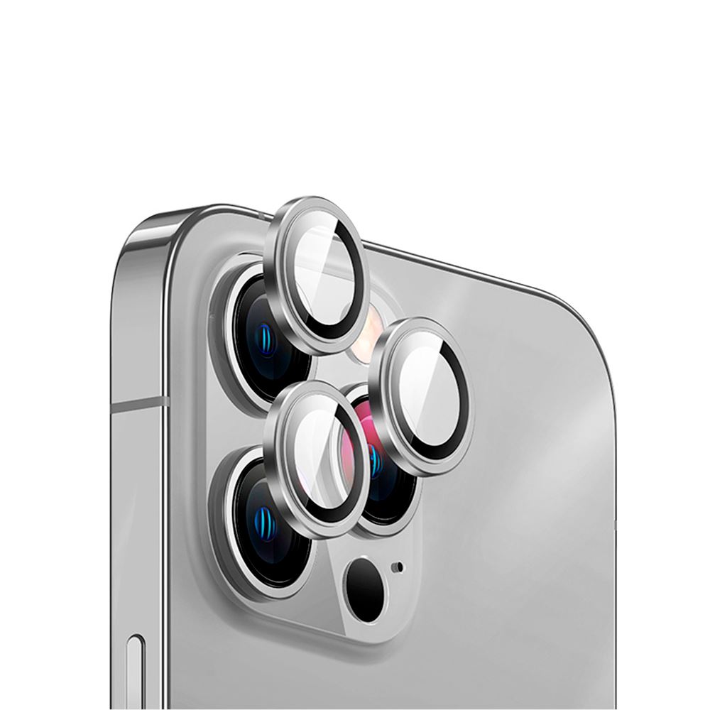 Lámina vidrio lente cámara para iPhone 14 Plus USAMS 6.7" (2 Cámaras) marco negro