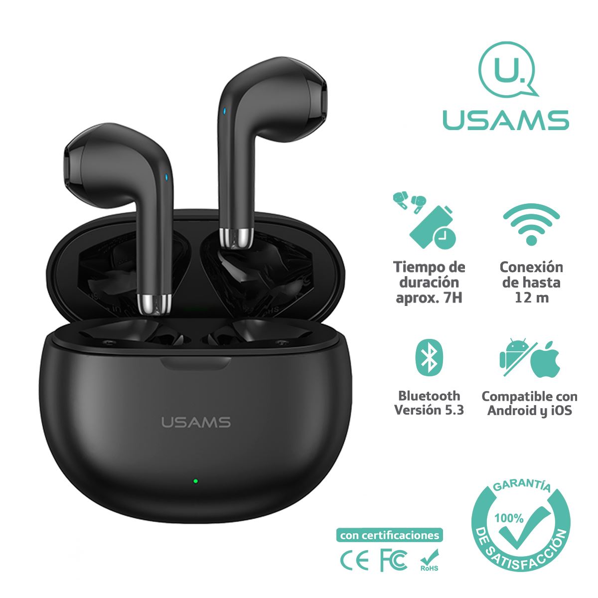 Audífonos auriculares inalámbricos USAMS BT5.3 Negro YO17