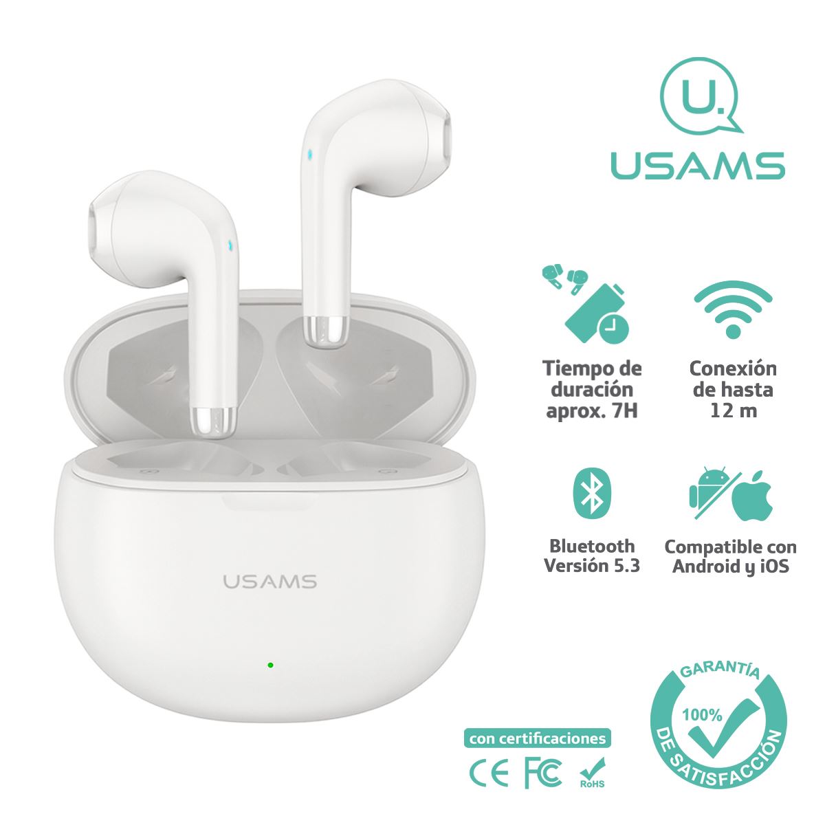 Audífonos auriculares inalámbricos USAMS BT5.3 Beige YO17