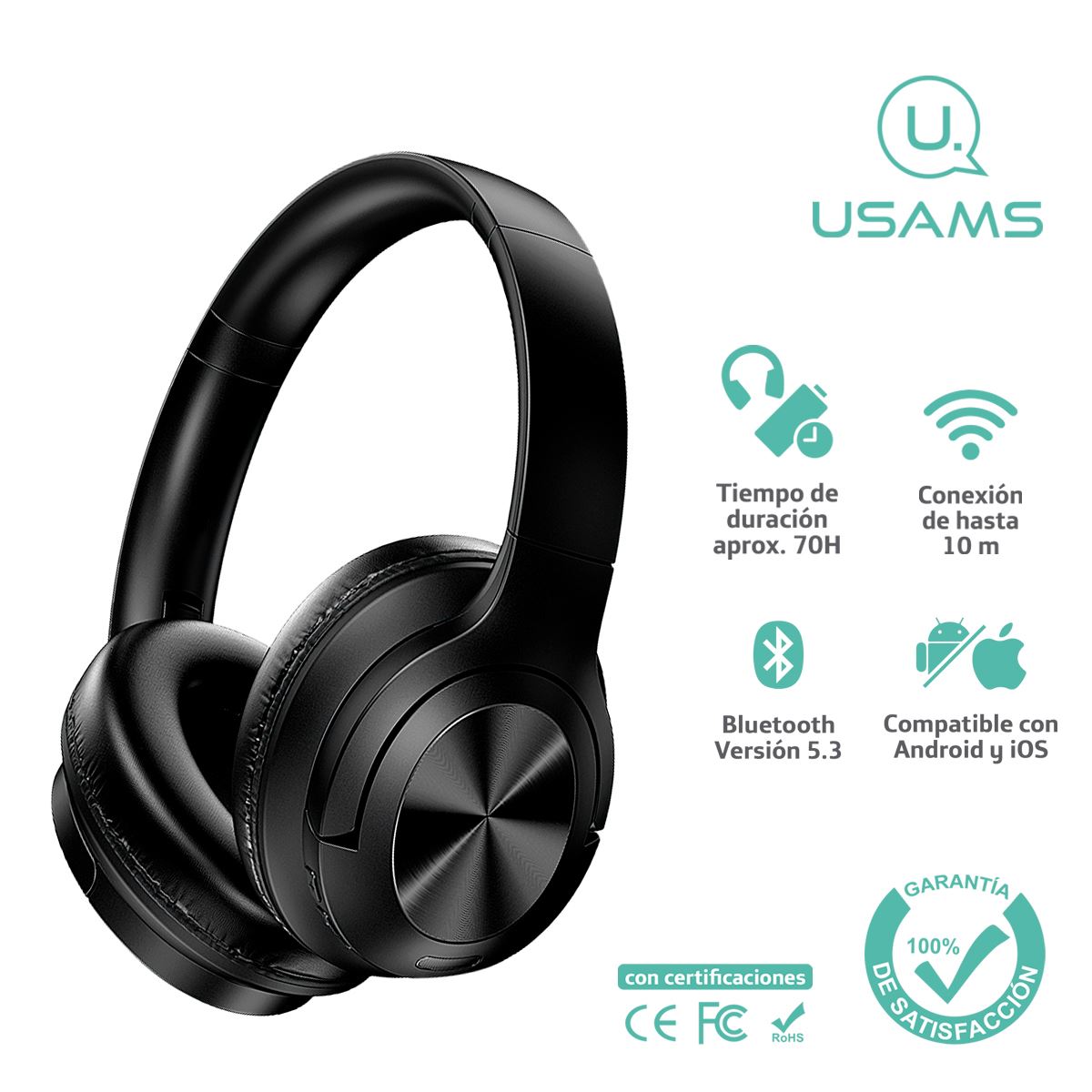 Audífonos auriculares inalámbricos USAMS 70hs 5.3 Negro YH21
