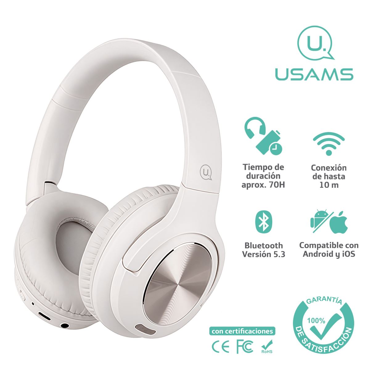 Audífonos auriculares inalámbricos USAMS 70hs 5.3 Beige YH21