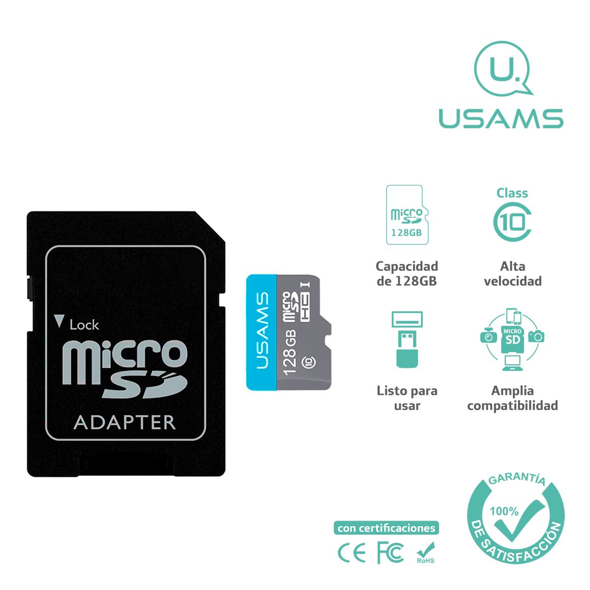 Tarjeta Memoria Micro SD USAMS HighSpeed 128 Gb + Adaptador
