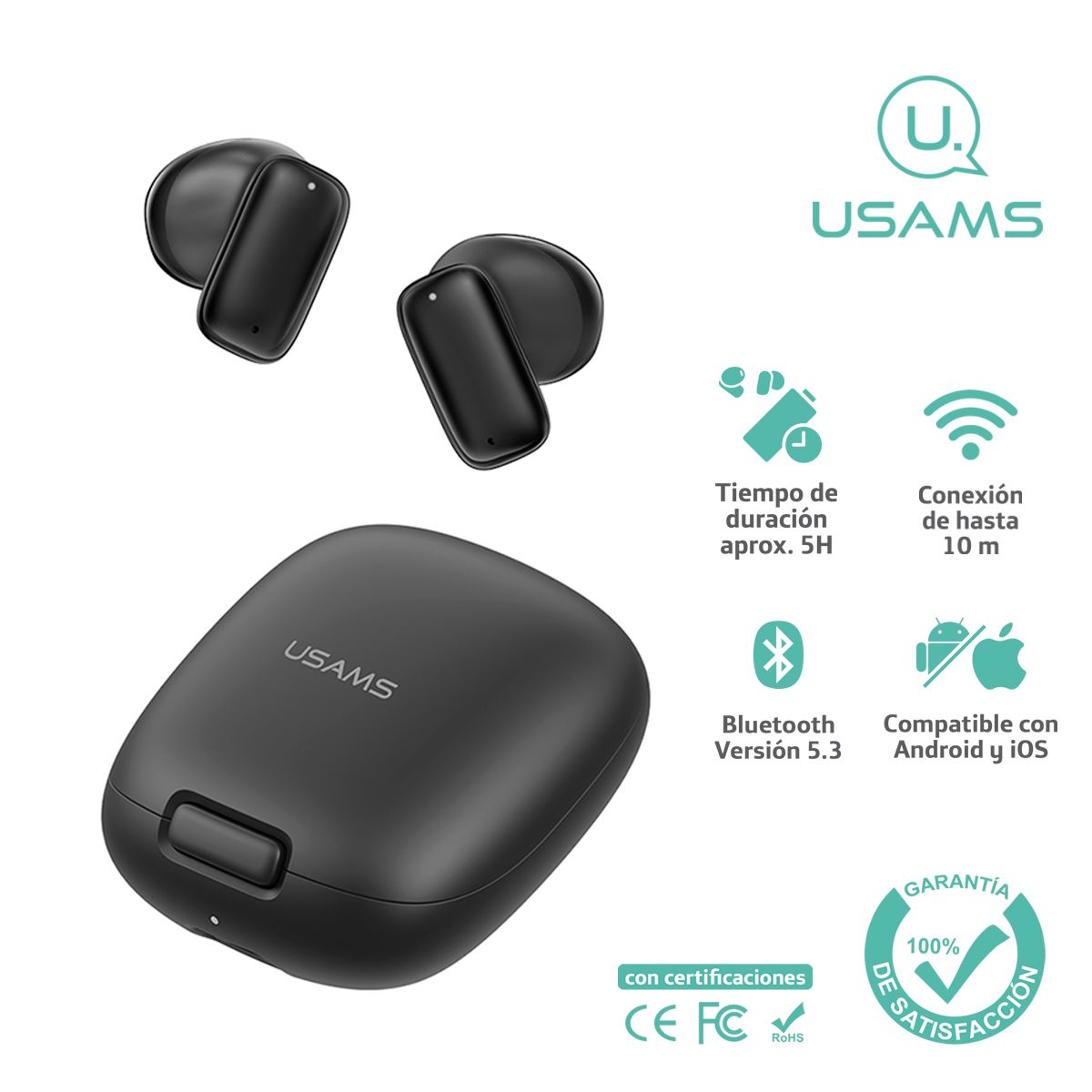 Audífonos auriculares inalámbricos USAMS BT 5.3 Negro ID25