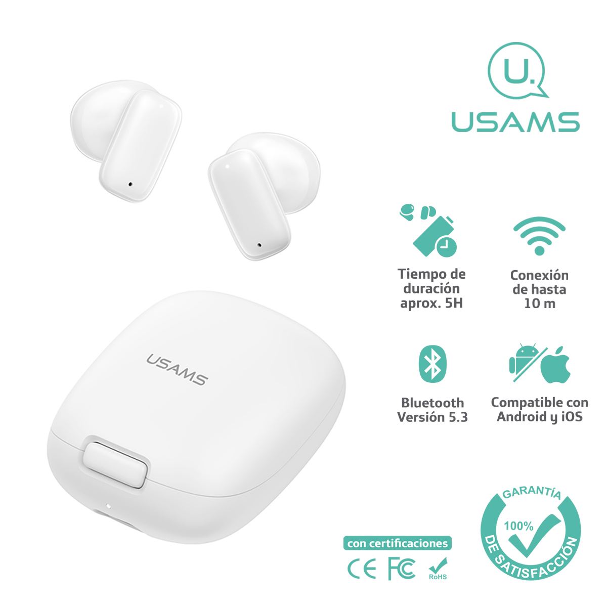 Audífonos auriculares inalámbricos USAMS BT5.3 Blanco ID25