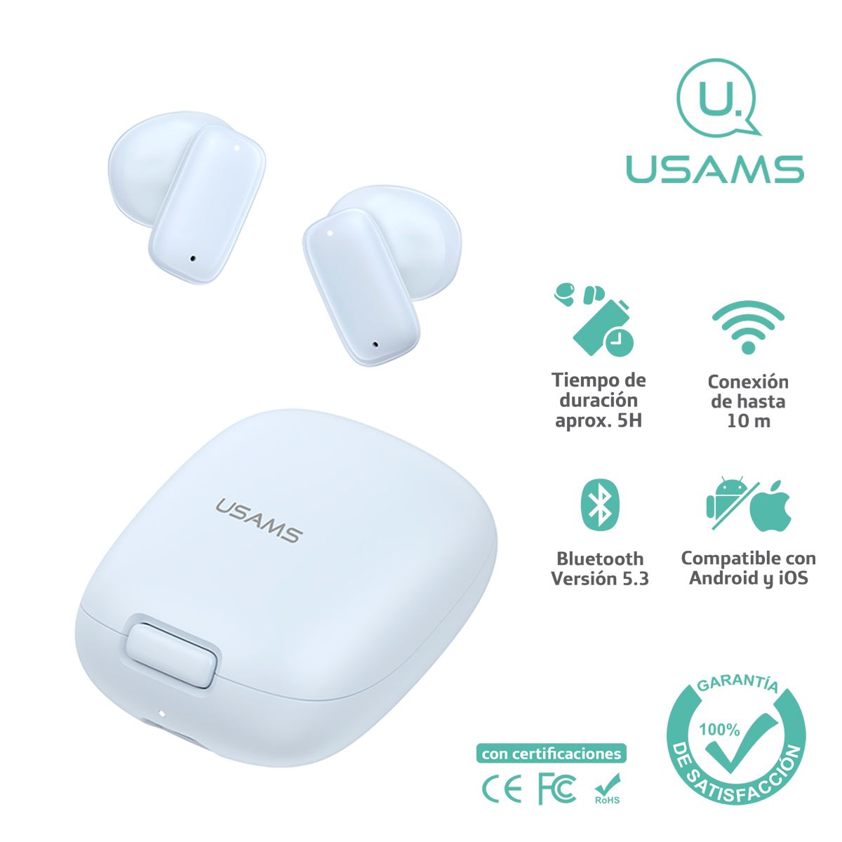 Audífonos auriculares inalámbricos USAMS BT 5.3 Celeste ID25