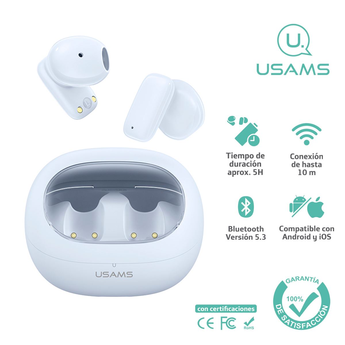 Audífonos auriculares inalámbricos USAMS BT5.3 Celeste TD22