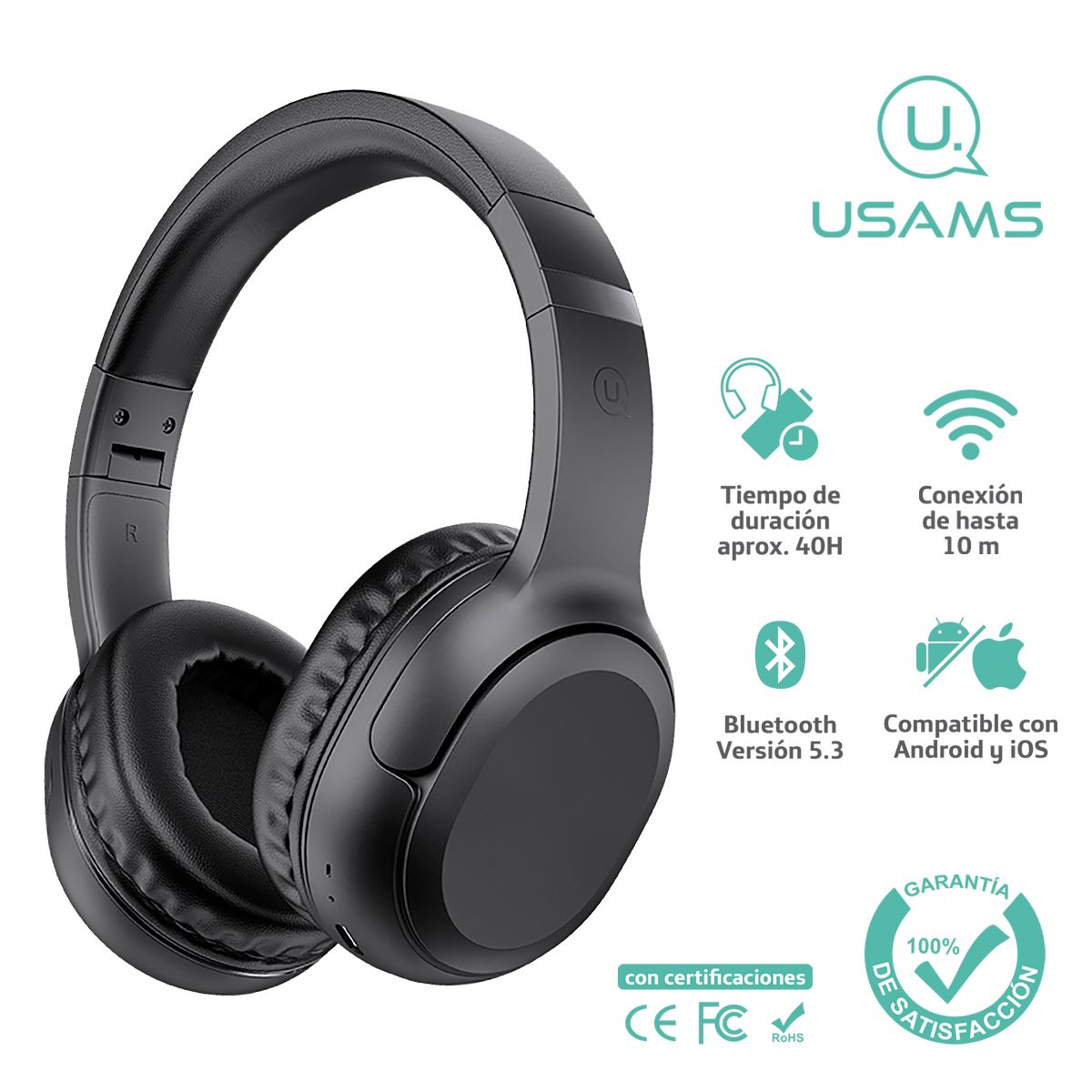 Audífonos auriculares inalámbricos USAMS 40hs 5.3 Negro YG23