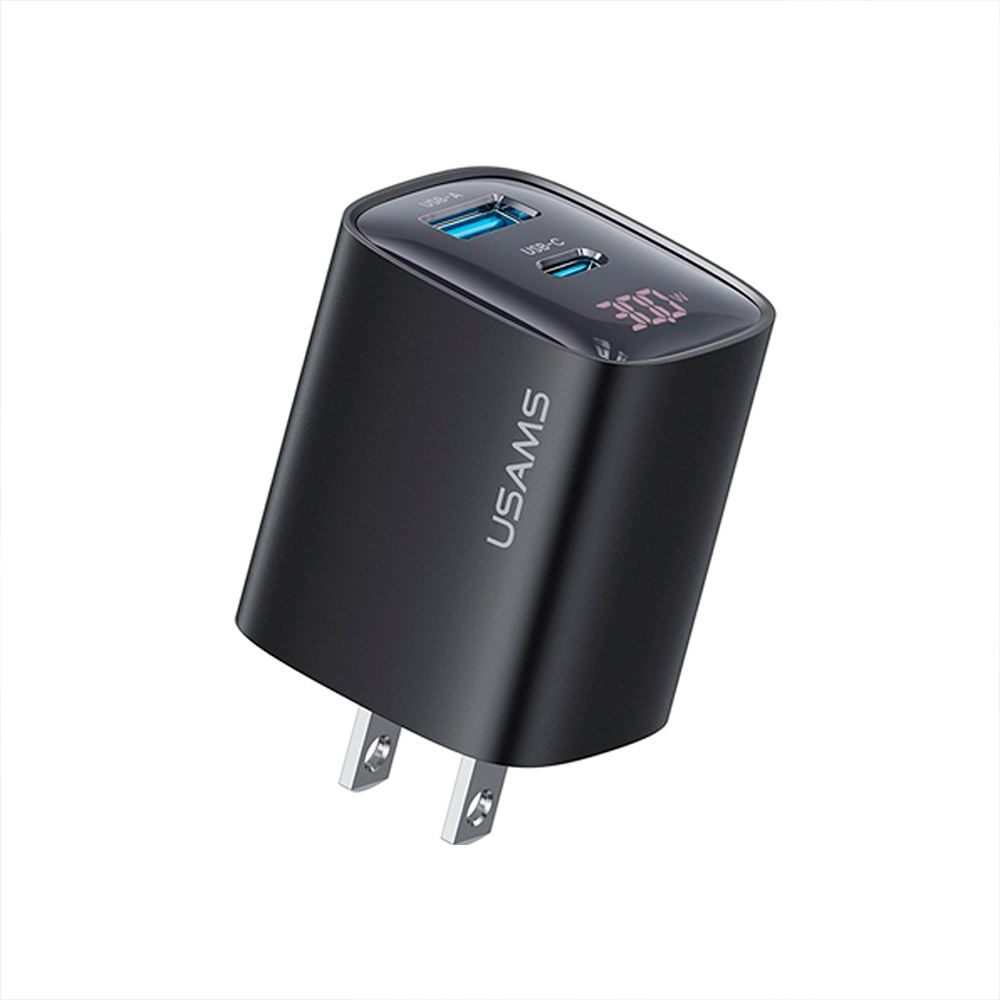 Cargador celular carga rápida USAMS Digital USB 30W Negro