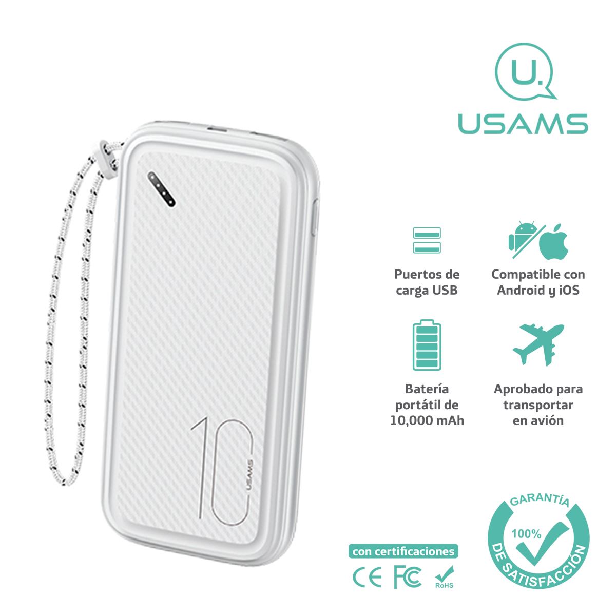 Cargador Batería Portátil PowerBank USAMS 10,000mAh Bl CD150