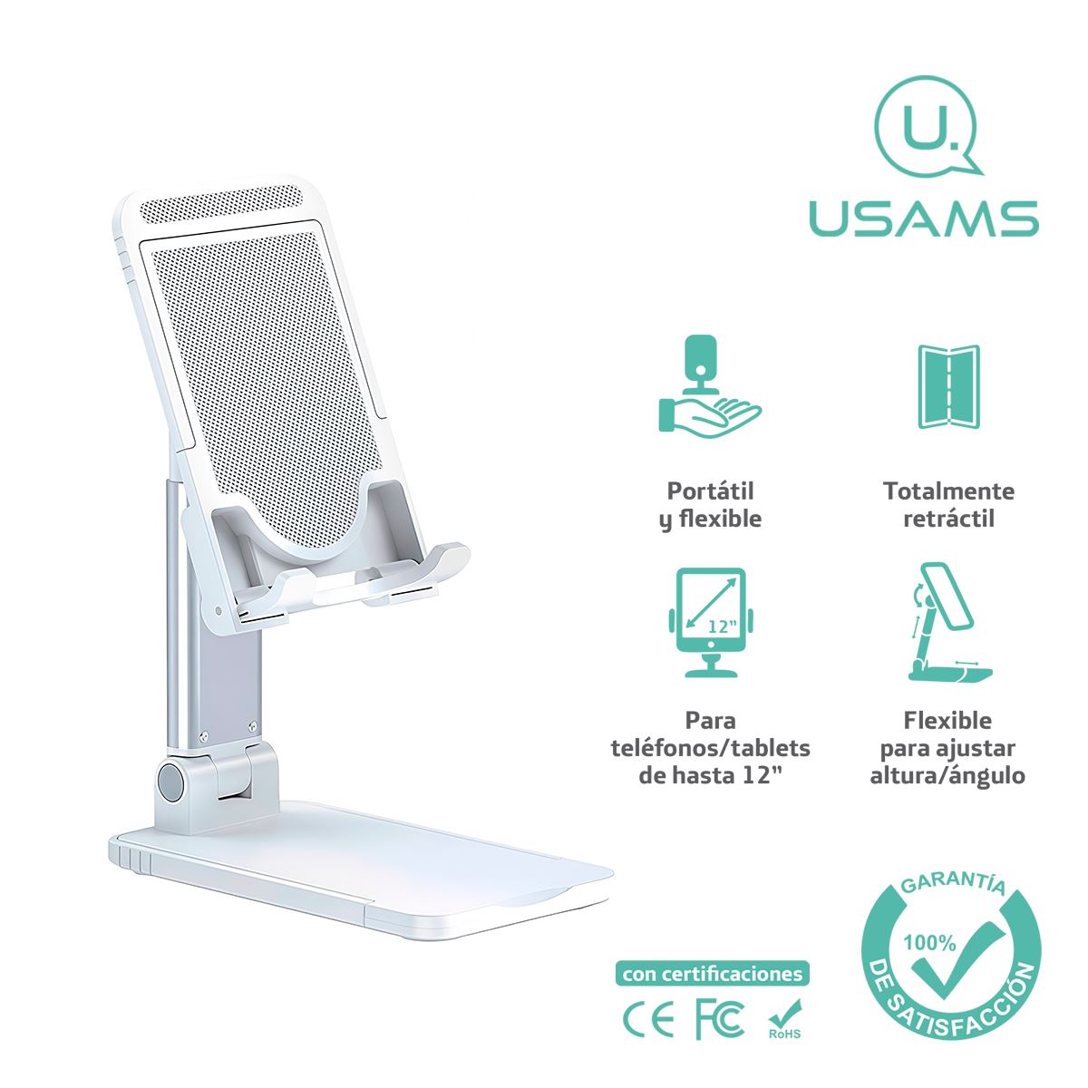 Soporte Mesa celular/tablet USAMS Retráctil Blanco ZJ059