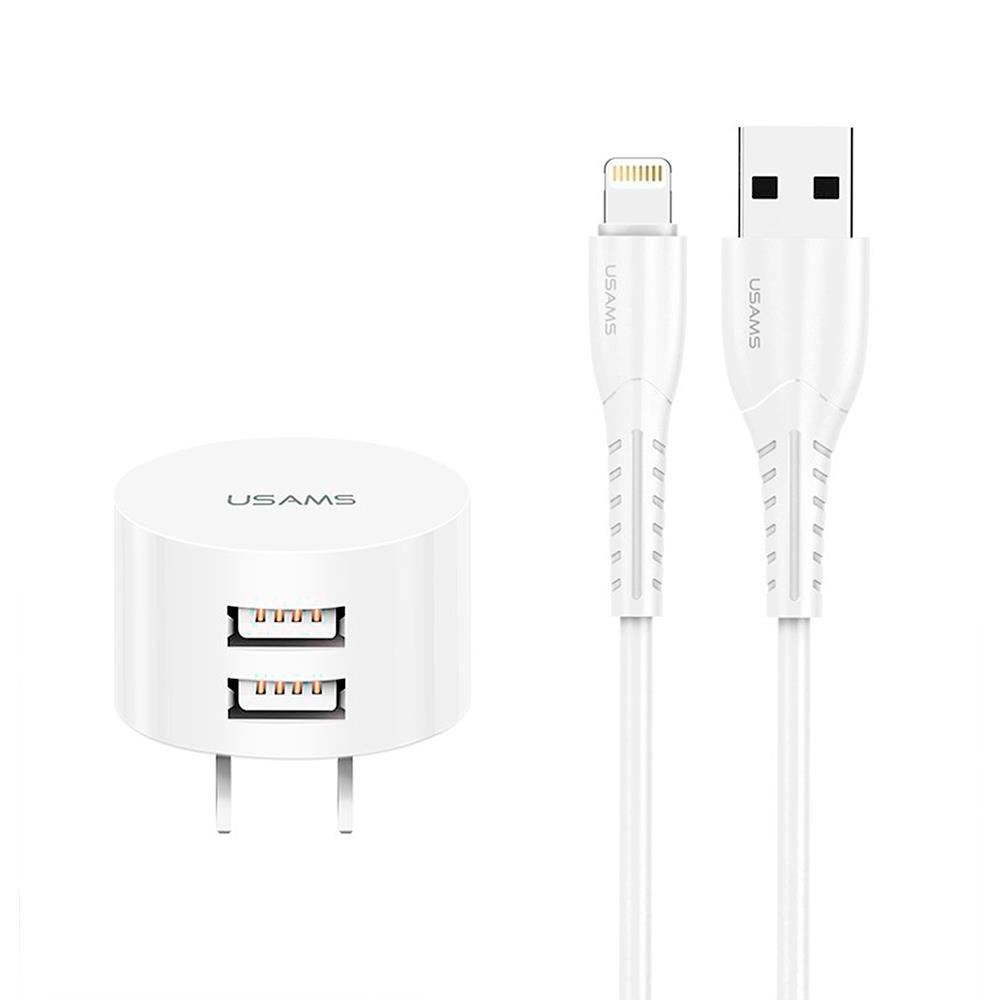 Cargador Celular Pared + Cable USB a iPhone USAMS Blanco