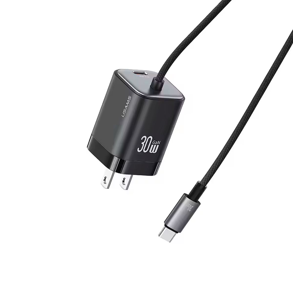 Cargador celular Pared GAN 30W USAMS + Cable Tipo-C Negro