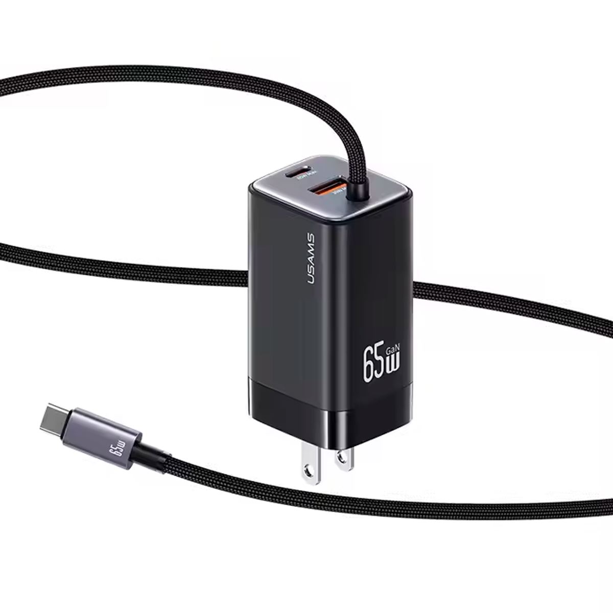 Cargador celular 65W USAMS+Cable Type-C+Puertos USB+Type-C