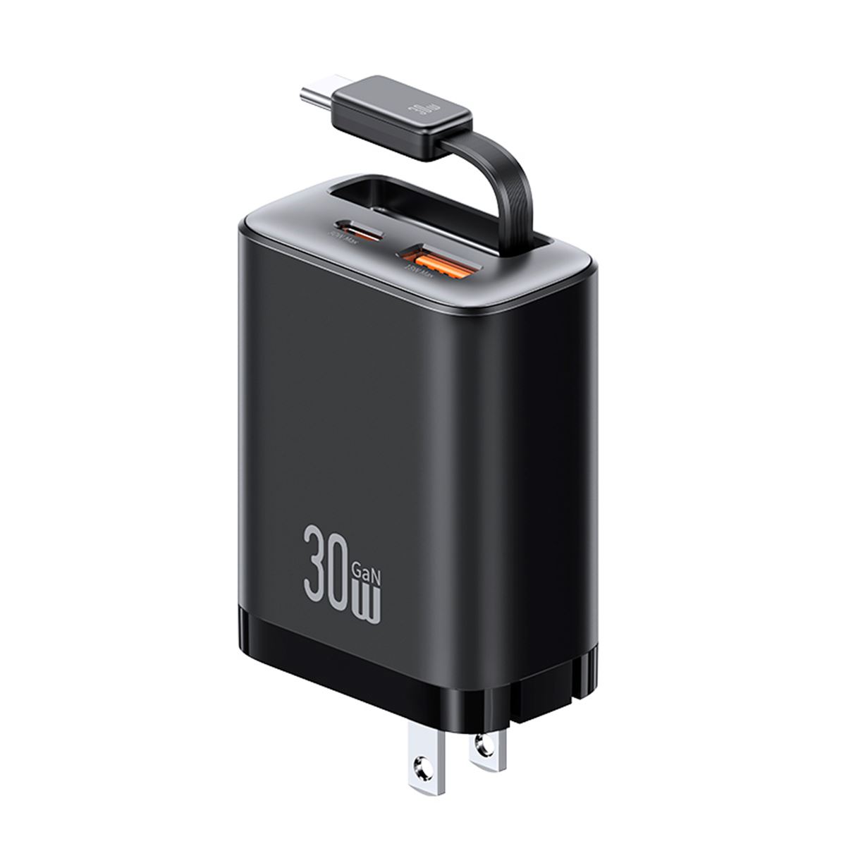 Cargador celular 30W+Cable Retractil TypeC+Puertos USB+TypeC