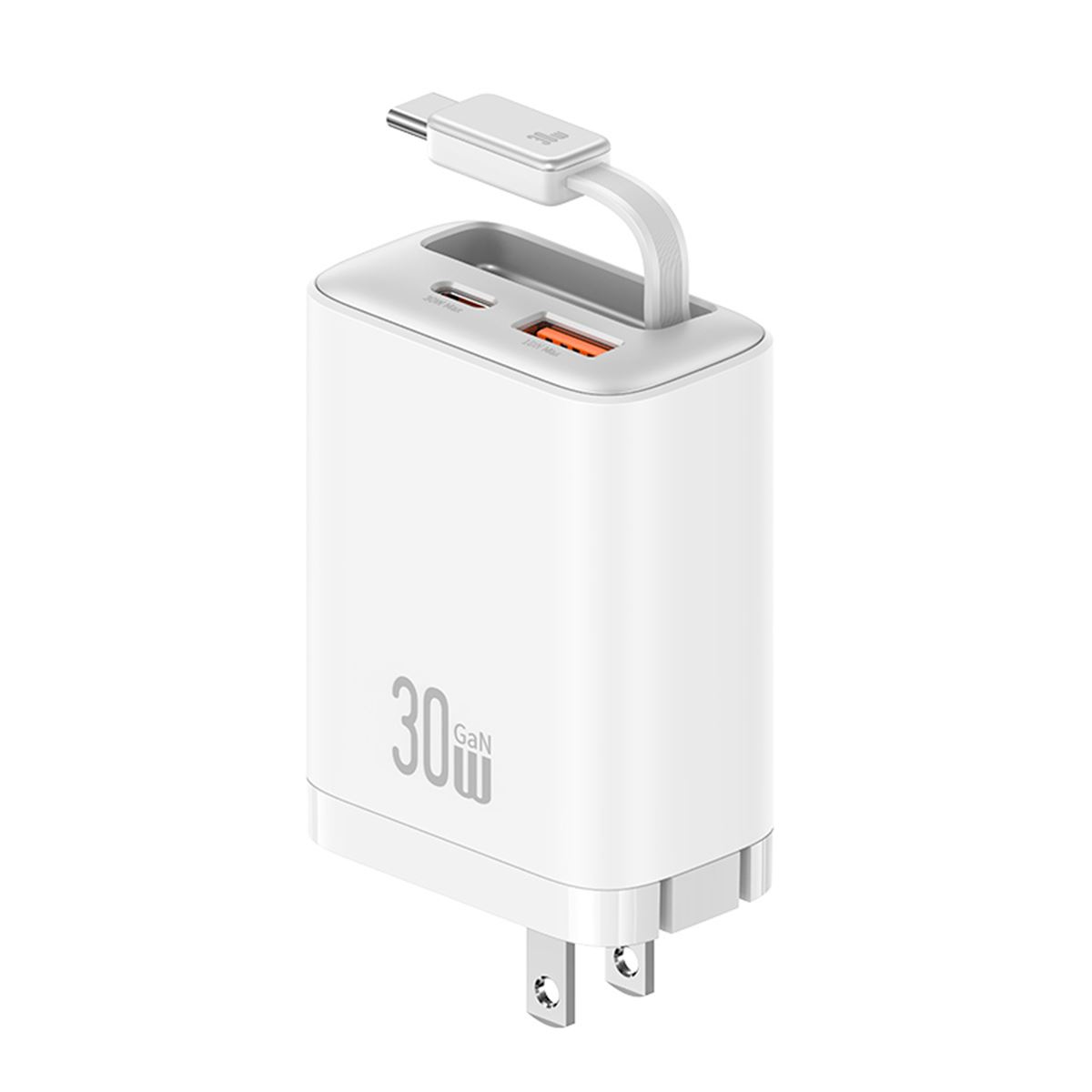 Cargador celular 30W+Cable Retractil TypeC+Puertos USB+TypeC