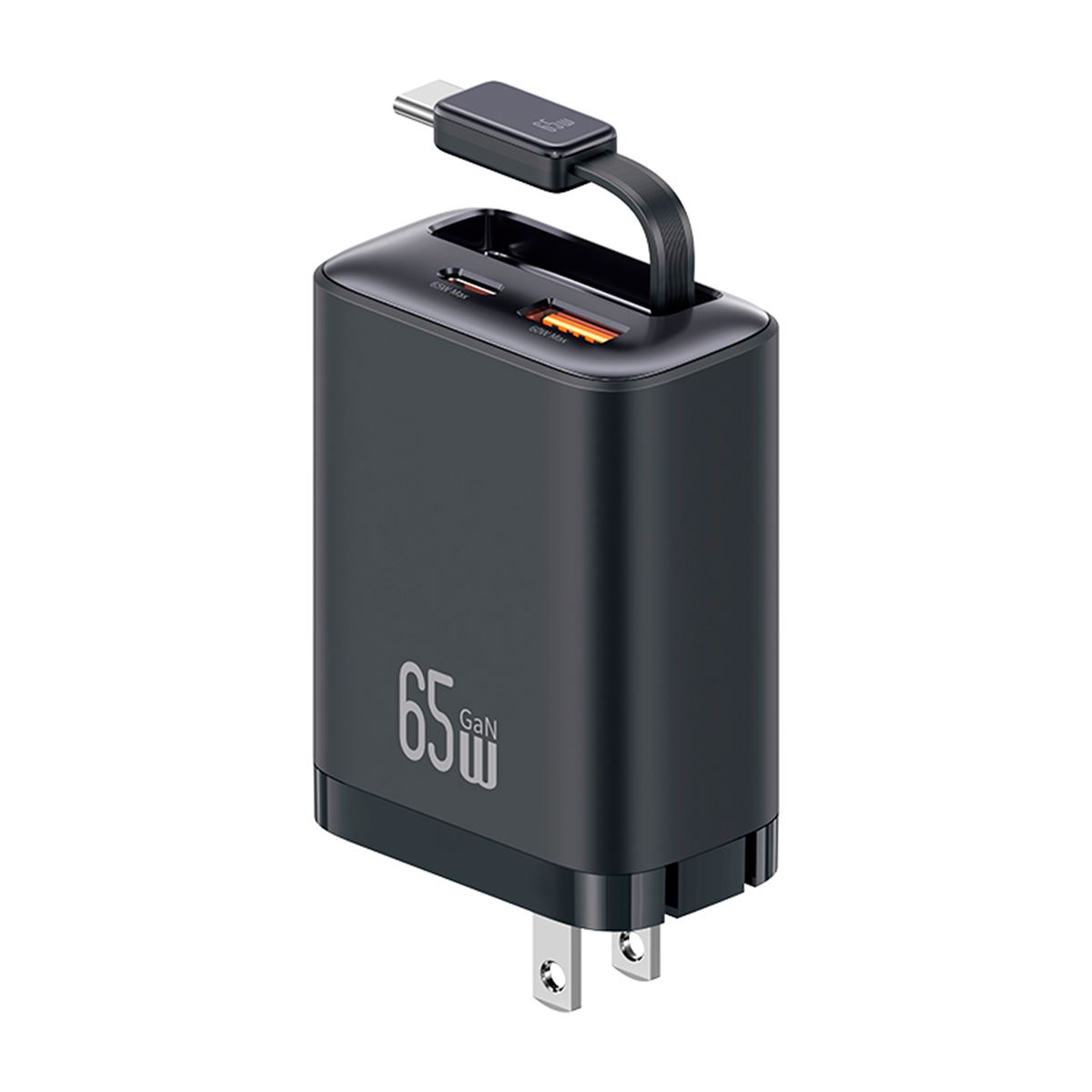 Cargador celular 65W+Cable Retráctil TypeC+Puertos USB+TypeC