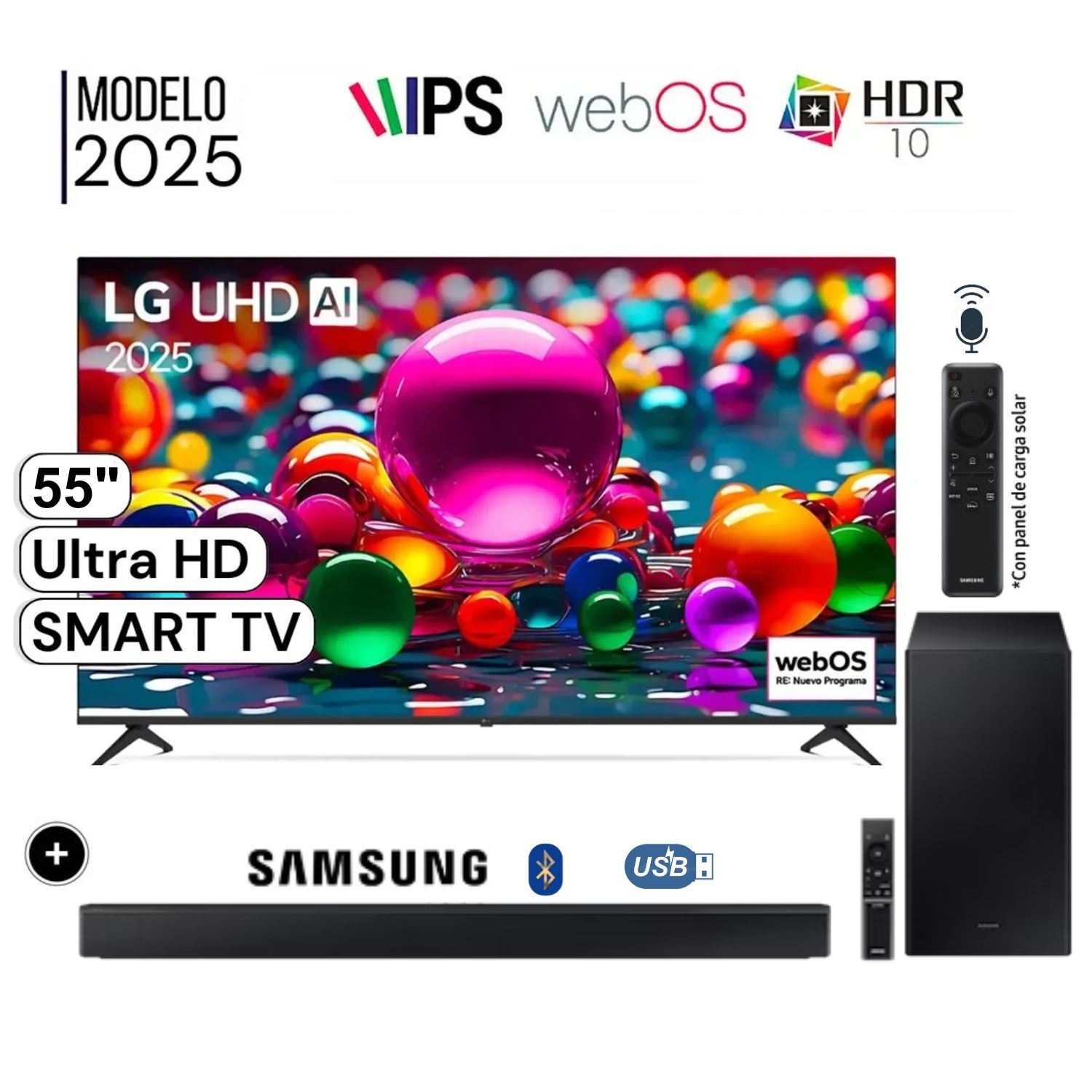 Televisor LG 55" LED UHD 4K Smart TV ThinQ AI 55UA8000PSB + Soundbar HW-B450