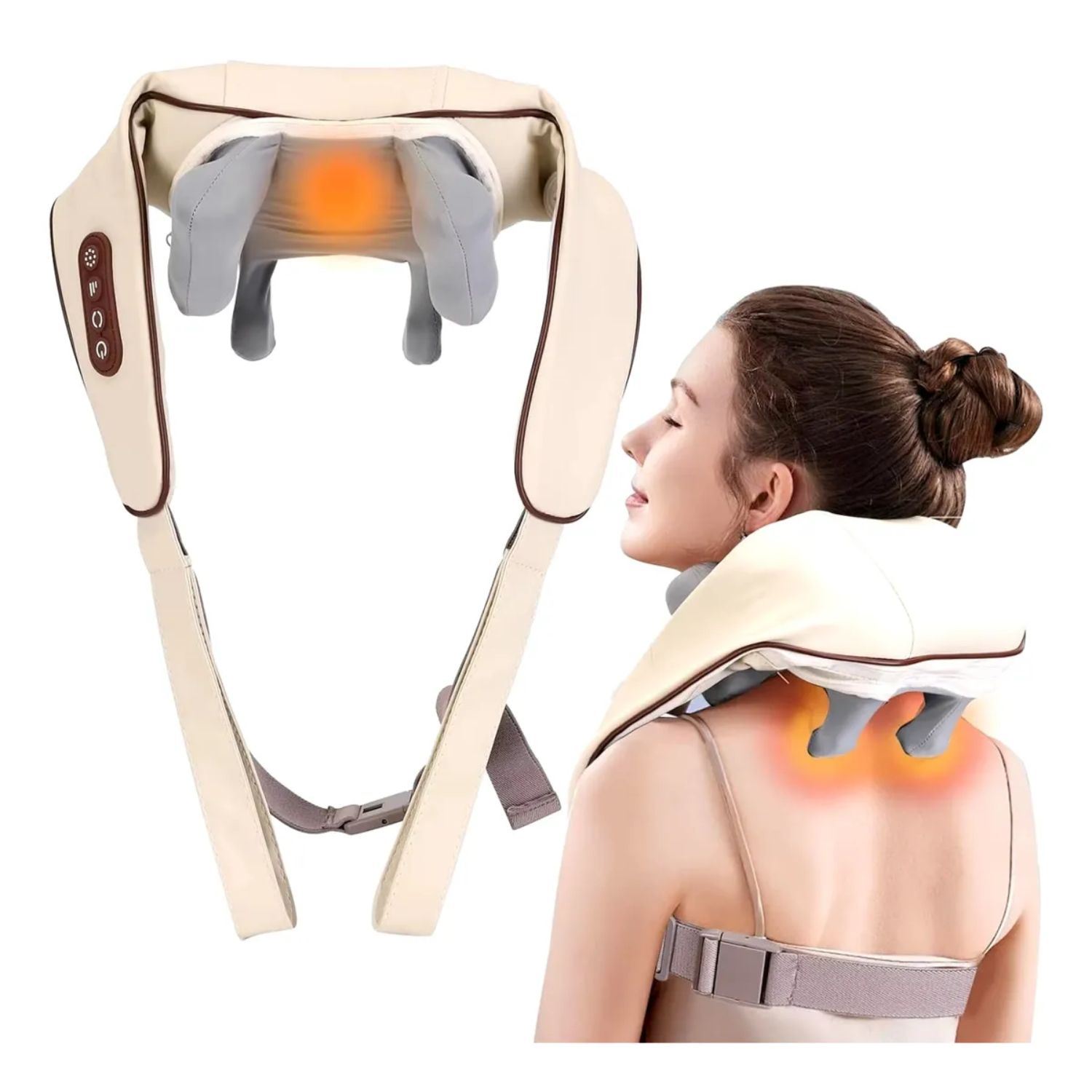 Masajeador de cuello y espalda Shiatsu 6D inalámbrico con calor terapéutico y batería recargable de larga duración