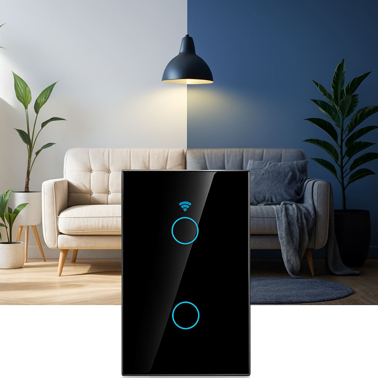 Interruptor de Pared WiFi 2 Toma - Incluye Capacitor - Alexa y Google